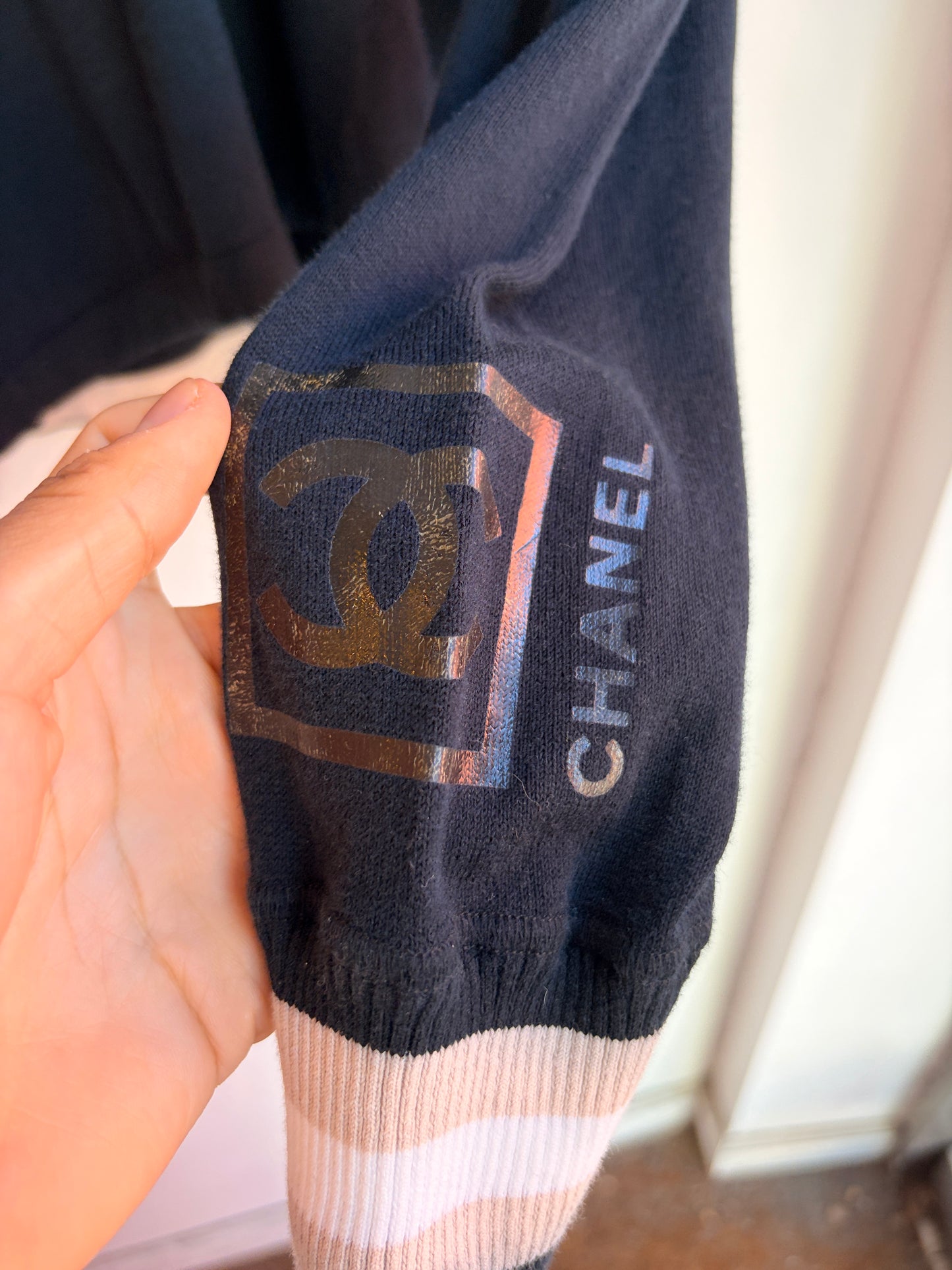 Chanel Spring 2008 Navy Hoodie with Stripe Trim