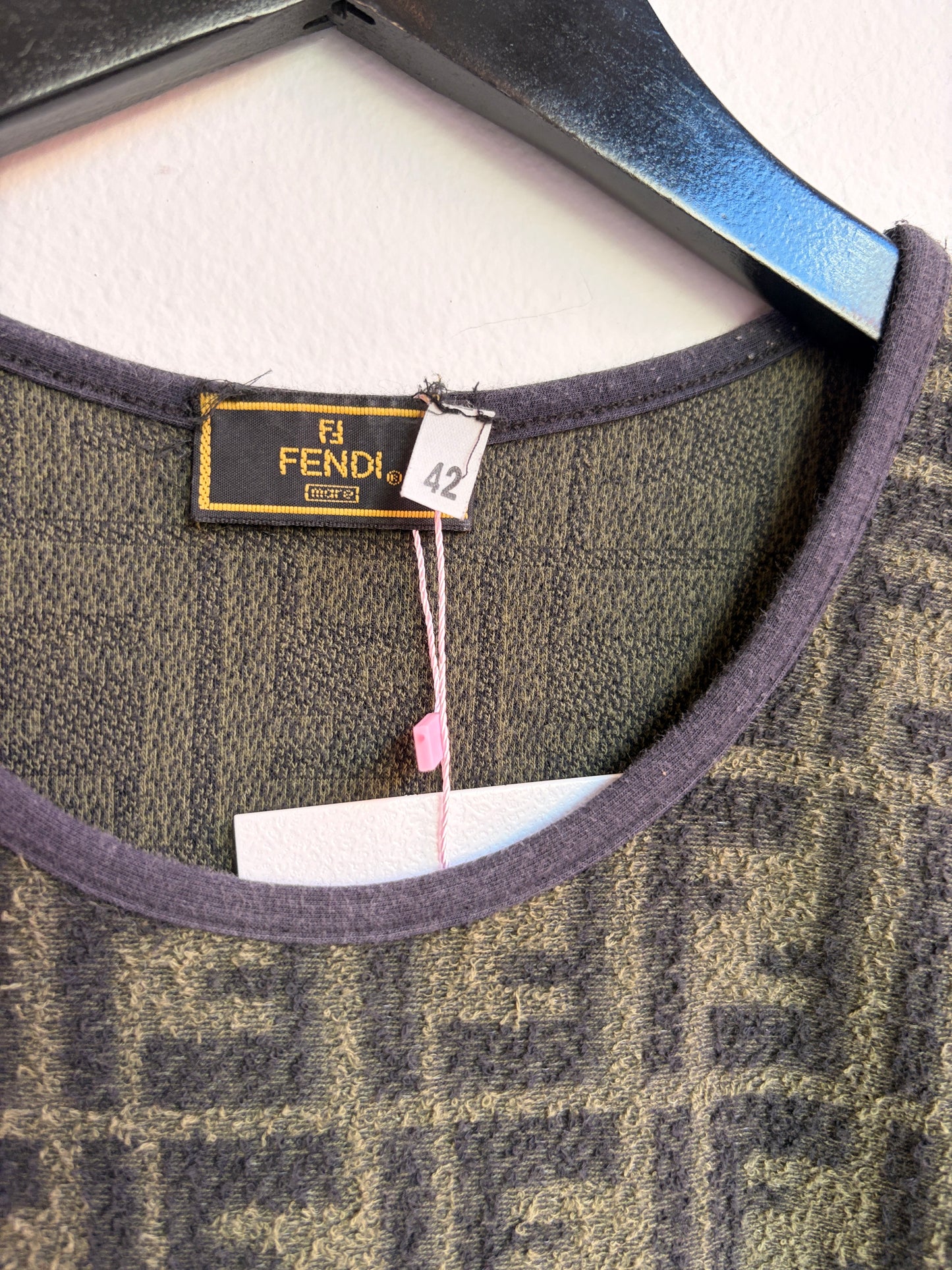 Vintage Fendi Zucca Terrycloth T Shirt in Green and Black