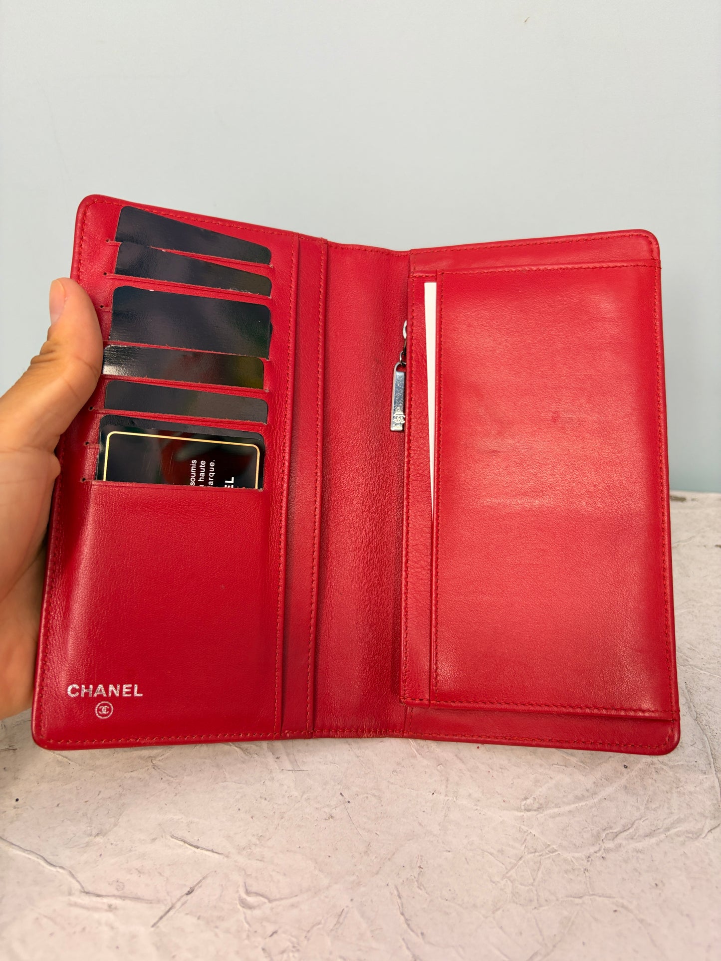 Chanel Long Wallet in Red Caviar Leather