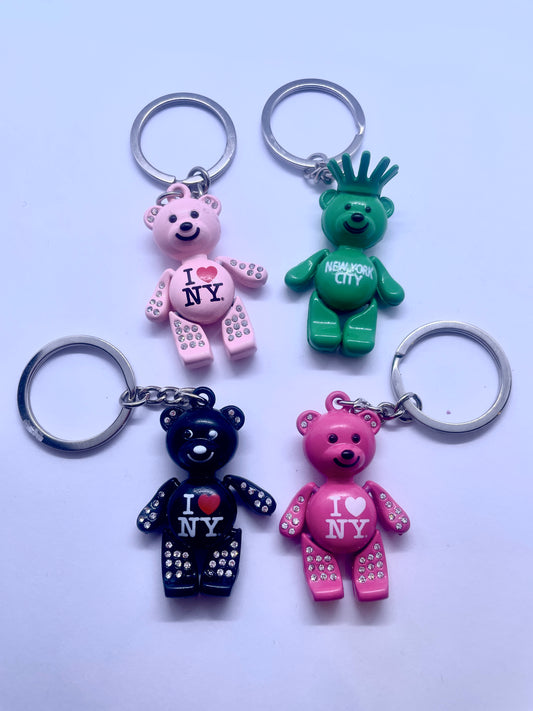 Metallic NYC Teddy Bear Keychains