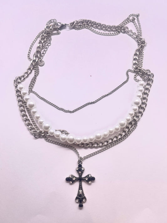 Silver Cross Layered Choker