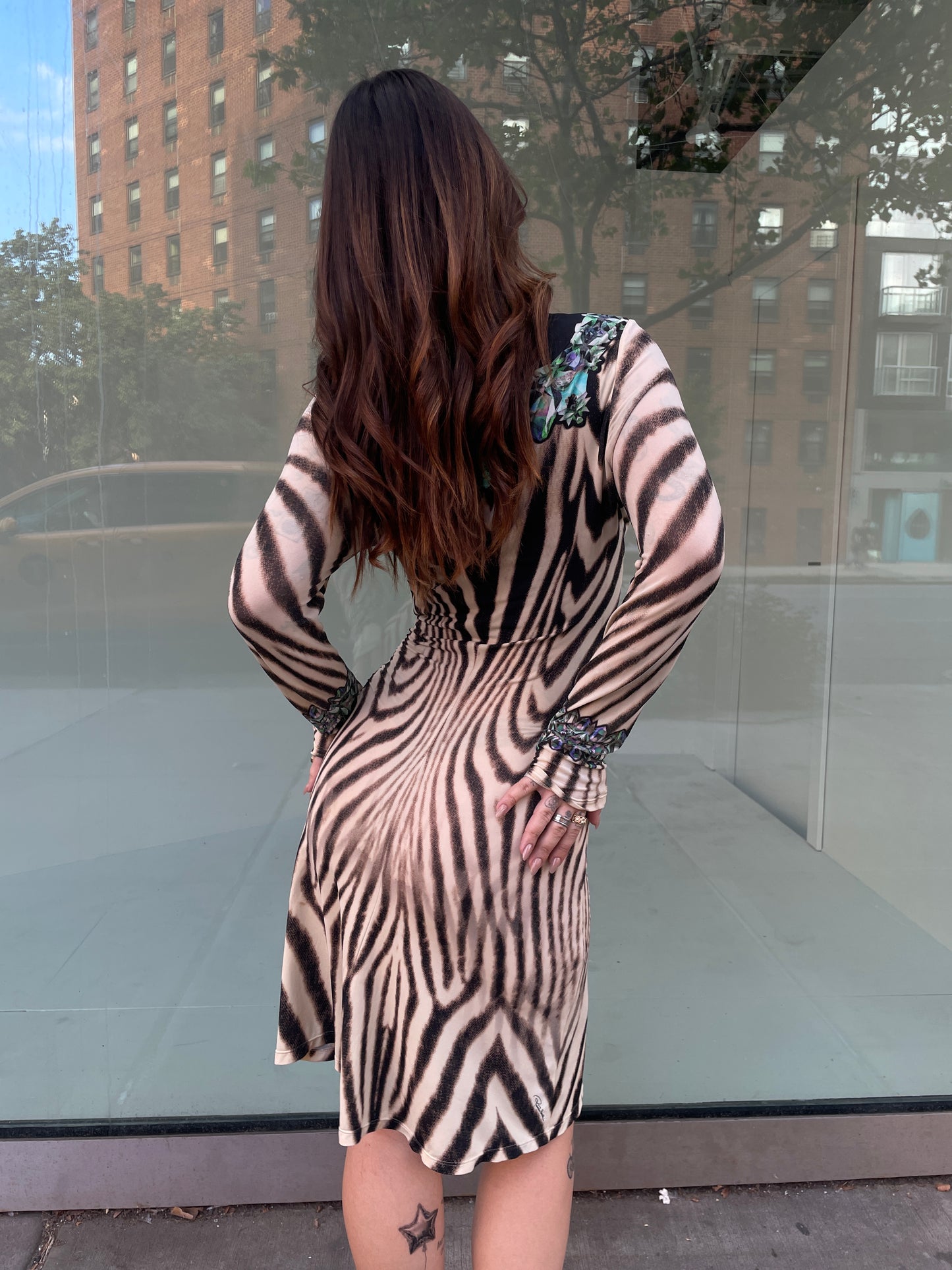 Roberto Cavalli Zebra & Floral Print Dress