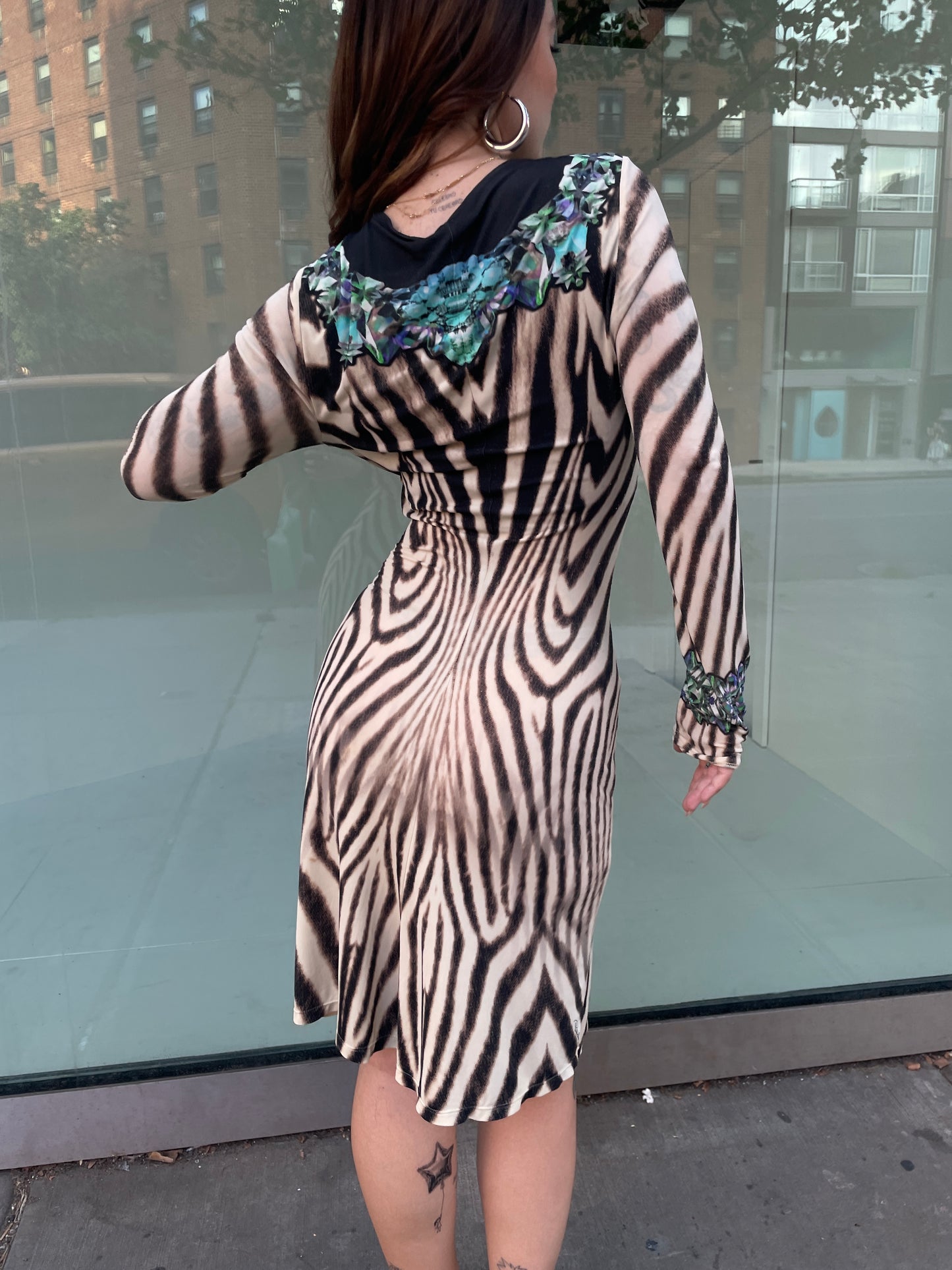 Roberto Cavalli Zebra & Floral Print Dress