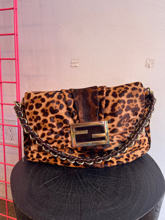 Vintage Fendi Mia Leopard Print Bag in Ponyhair