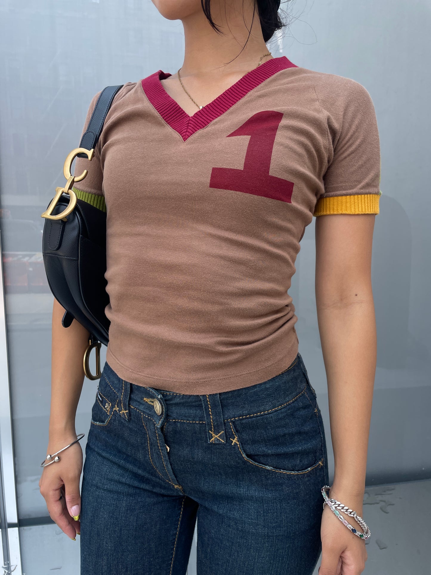 Christian Dior Rasta #1 V-Neck T-Shirt in Brown