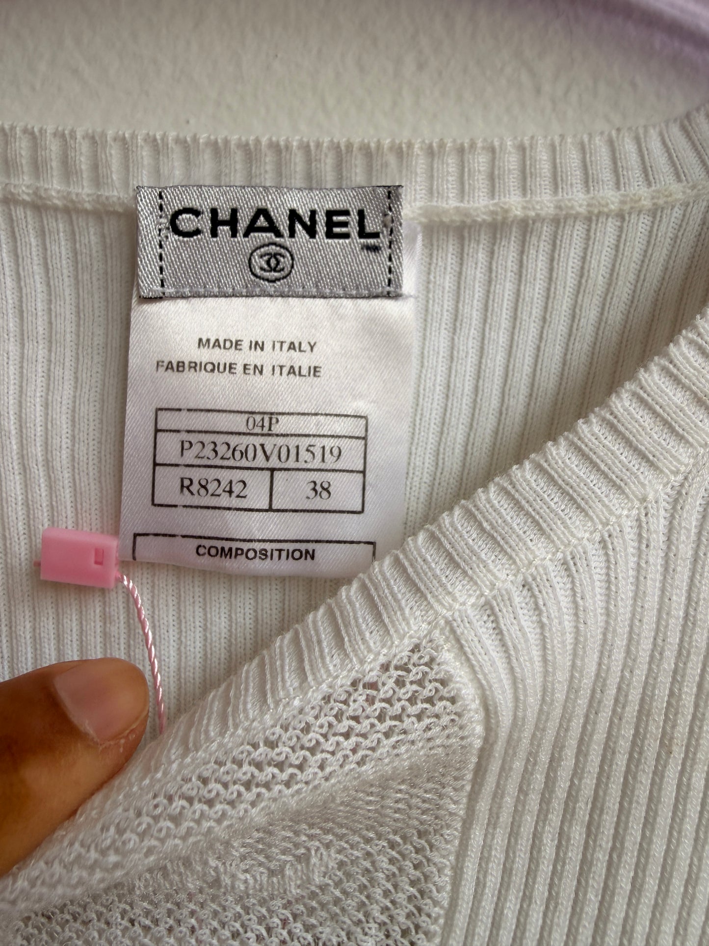 Chanel Spring 2004 White Knit Short Sleeve Top