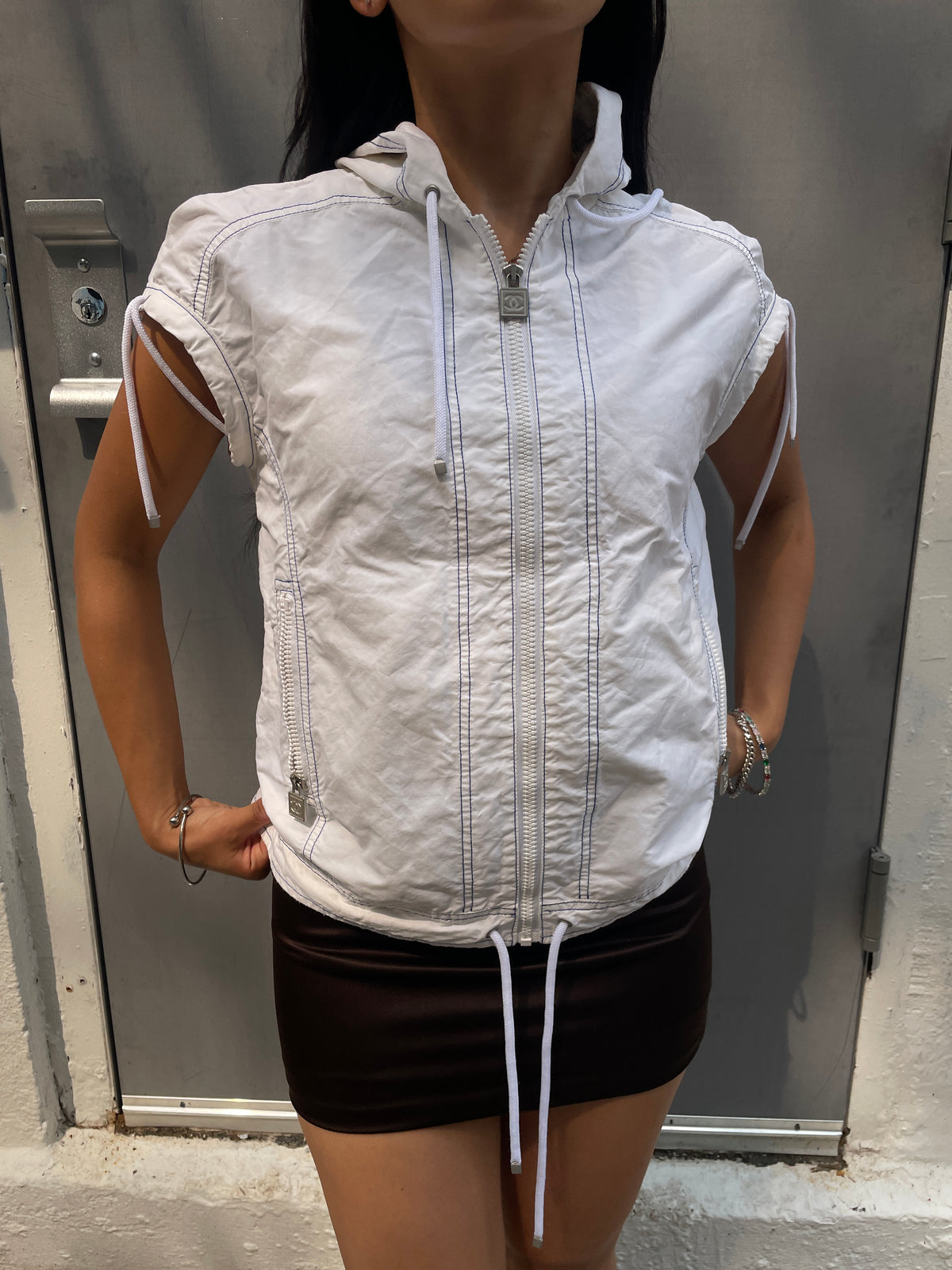Chanel Spring 2005 White Hooded Zip-Up Top
