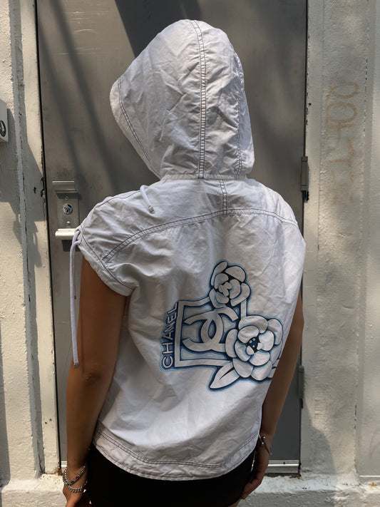 Chanel Spring 2005 White Hooded Zip-Up Top