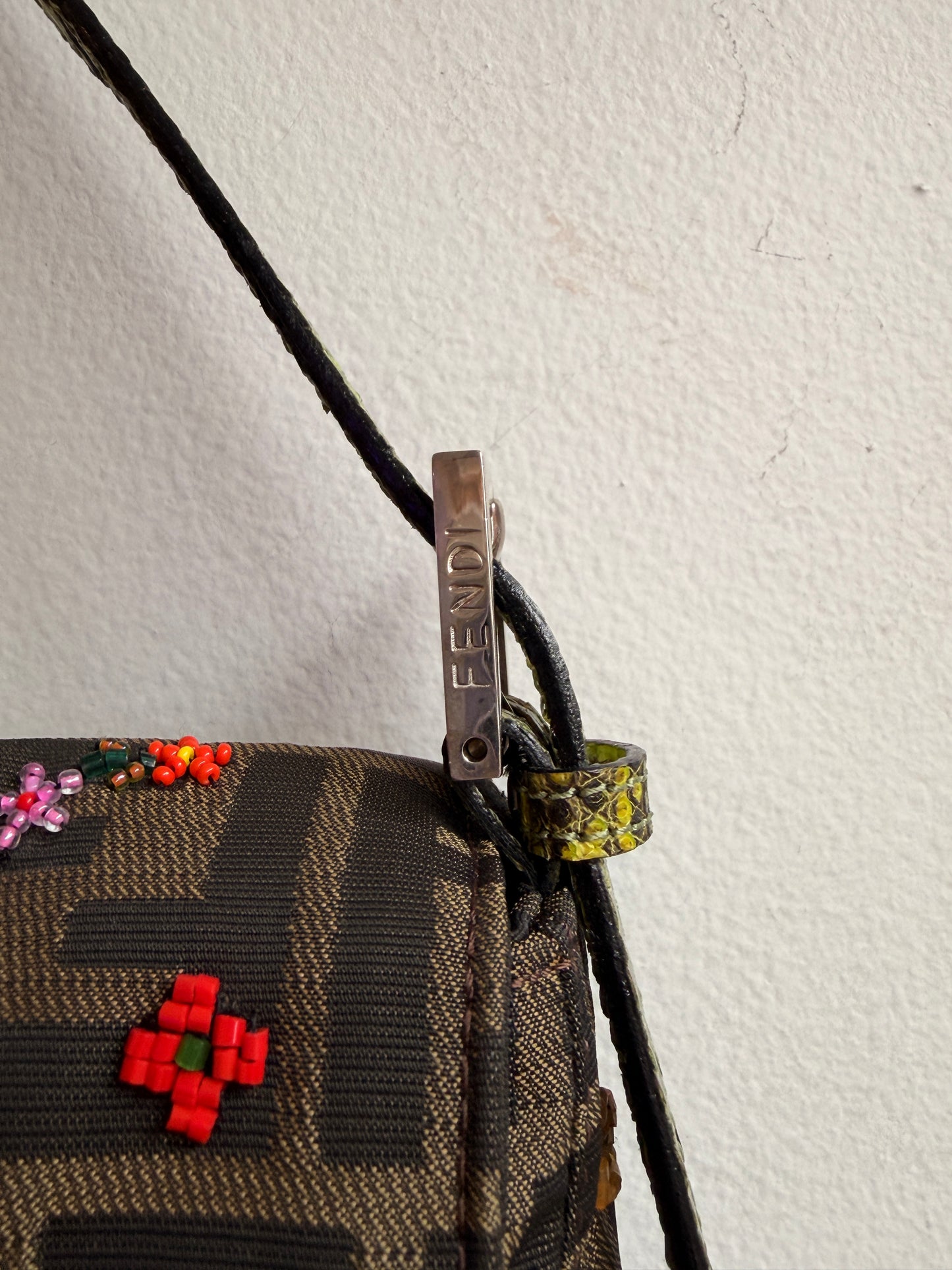 Fendi Zucca Baguette 2000 Ricami Beaded Flowers Shoulder Bag