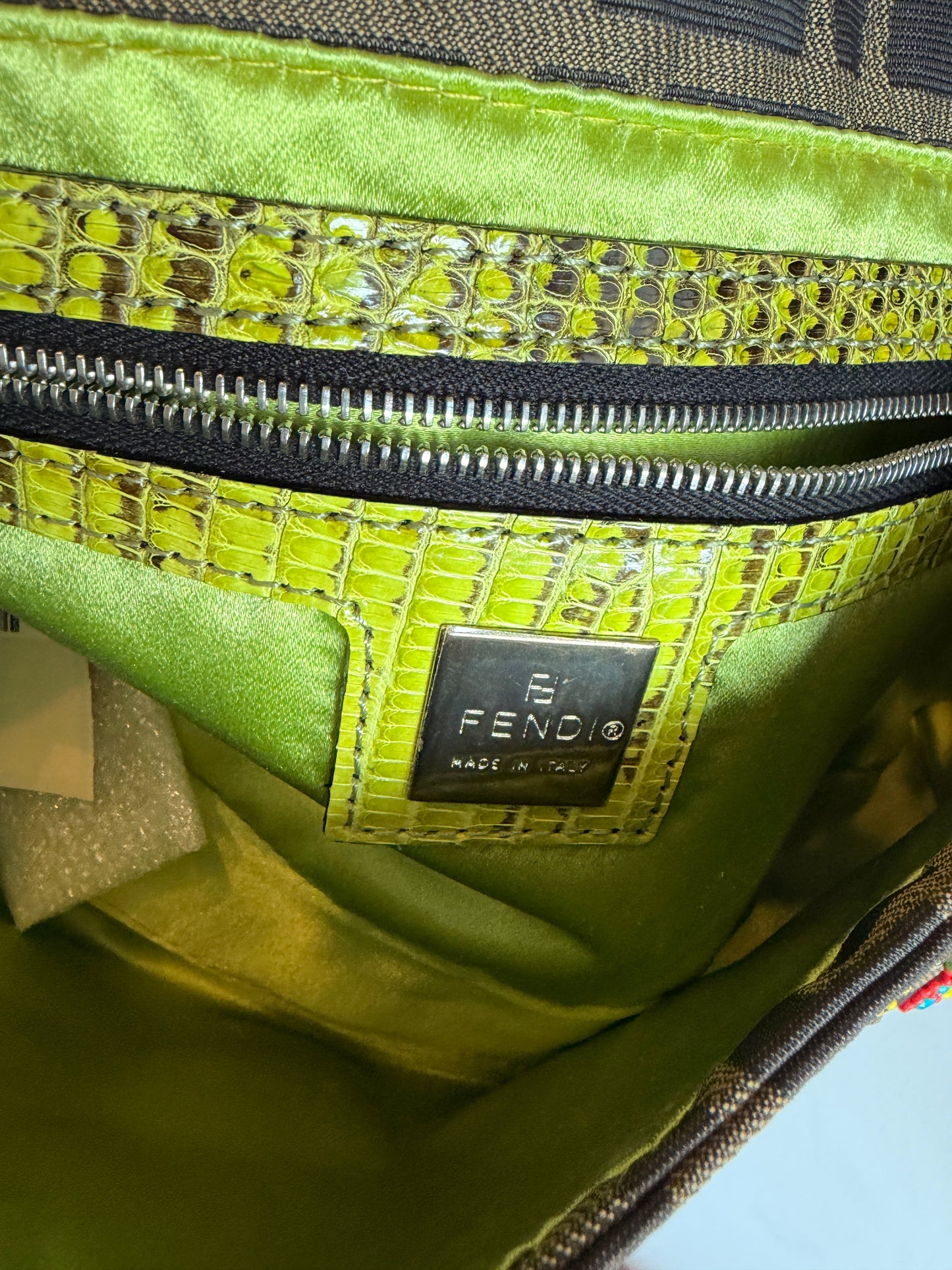 Fendi Zucca Baguette 2000 Ricami Beaded Flowers Shoulder Bag