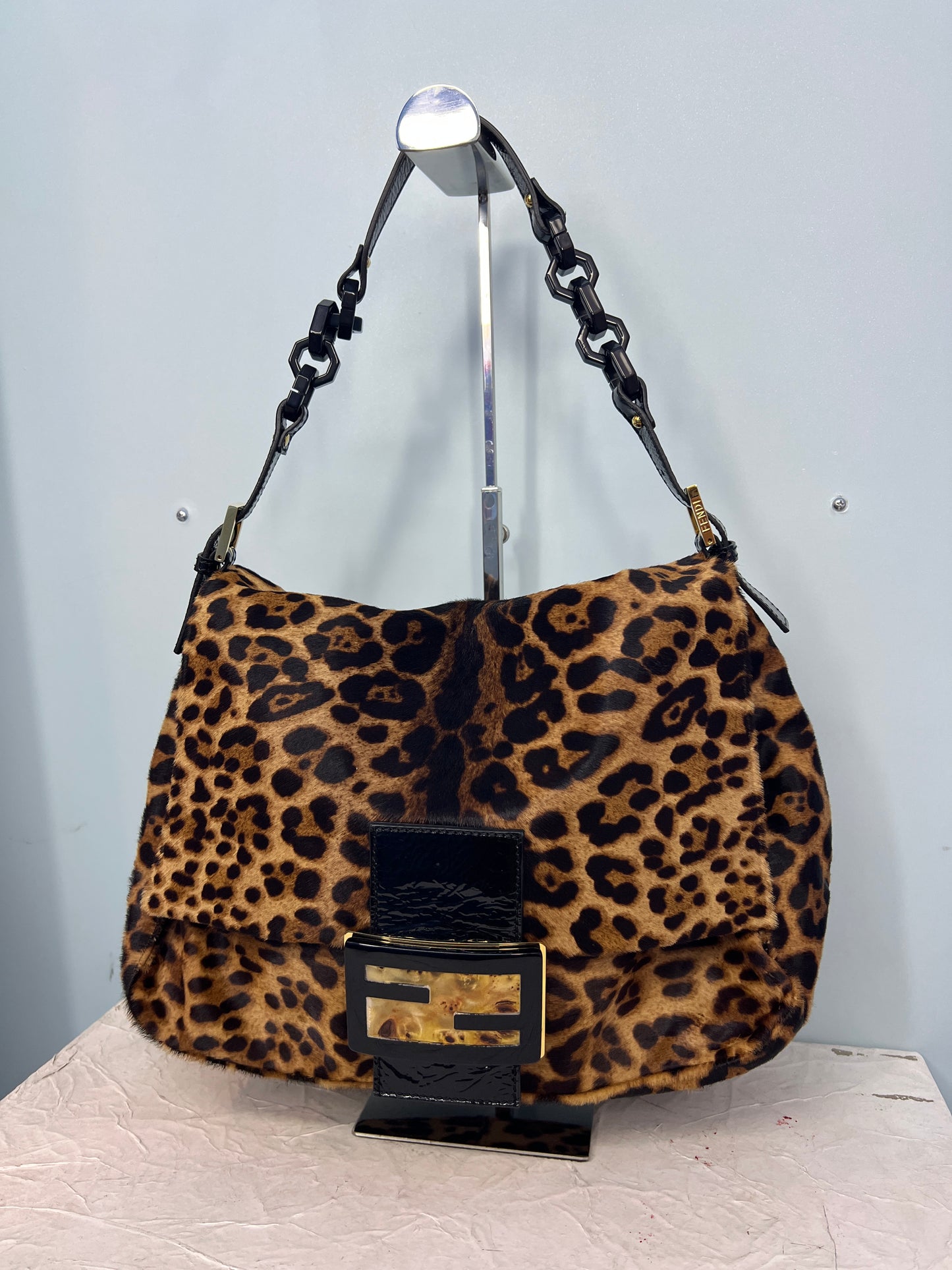 leopard print fendi baguette mamma big mama y2k ponyhair rare