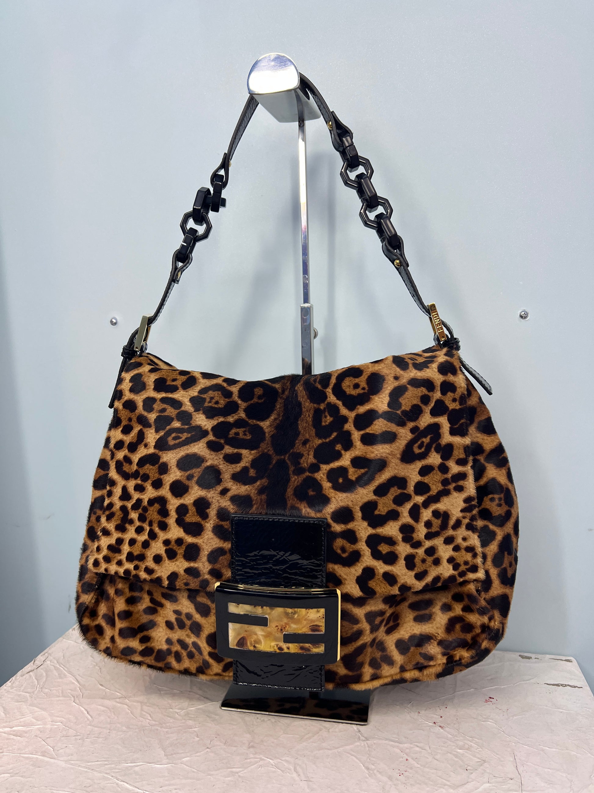 leopard print fendi baguette mamma big mama y2k ponyhair rare