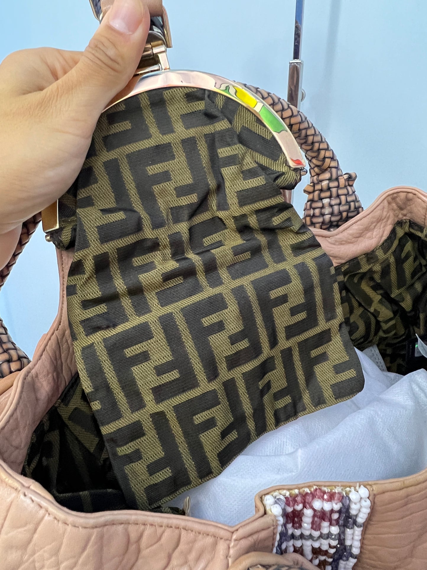 Fendi Brown Leather Beaded Spy Bag Hobo (2008 Collection)