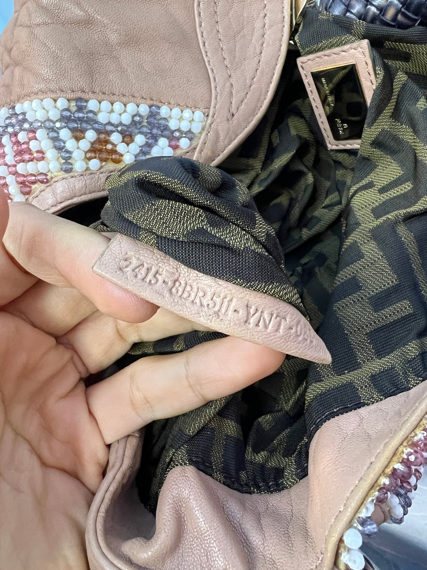 Fendi Brown Leather Beaded Spy Bag Hobo (2008 Collection)