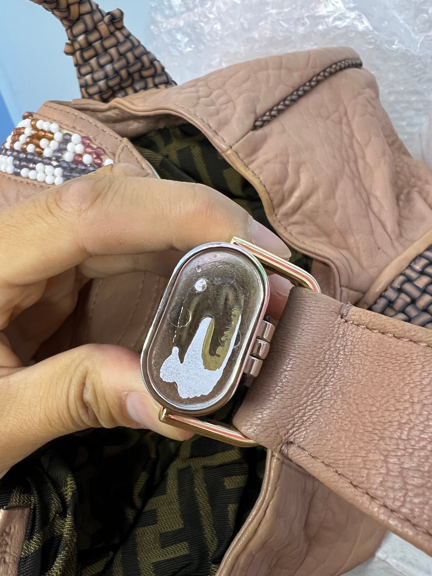 Fendi Brown Leather Beaded Spy Bag Hobo (2008 Collection)