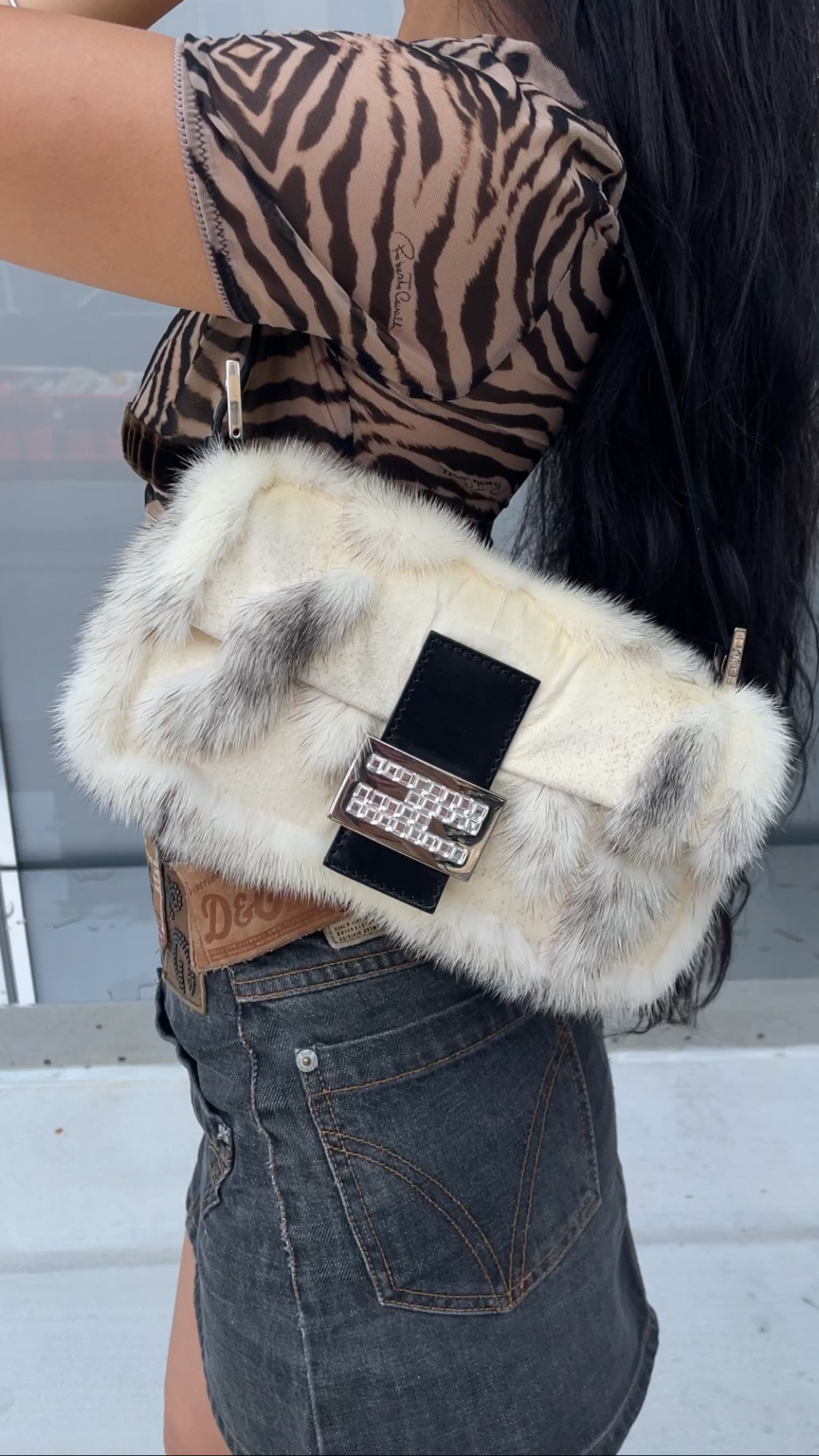 Fendi White Mink Patchwork Baguette
