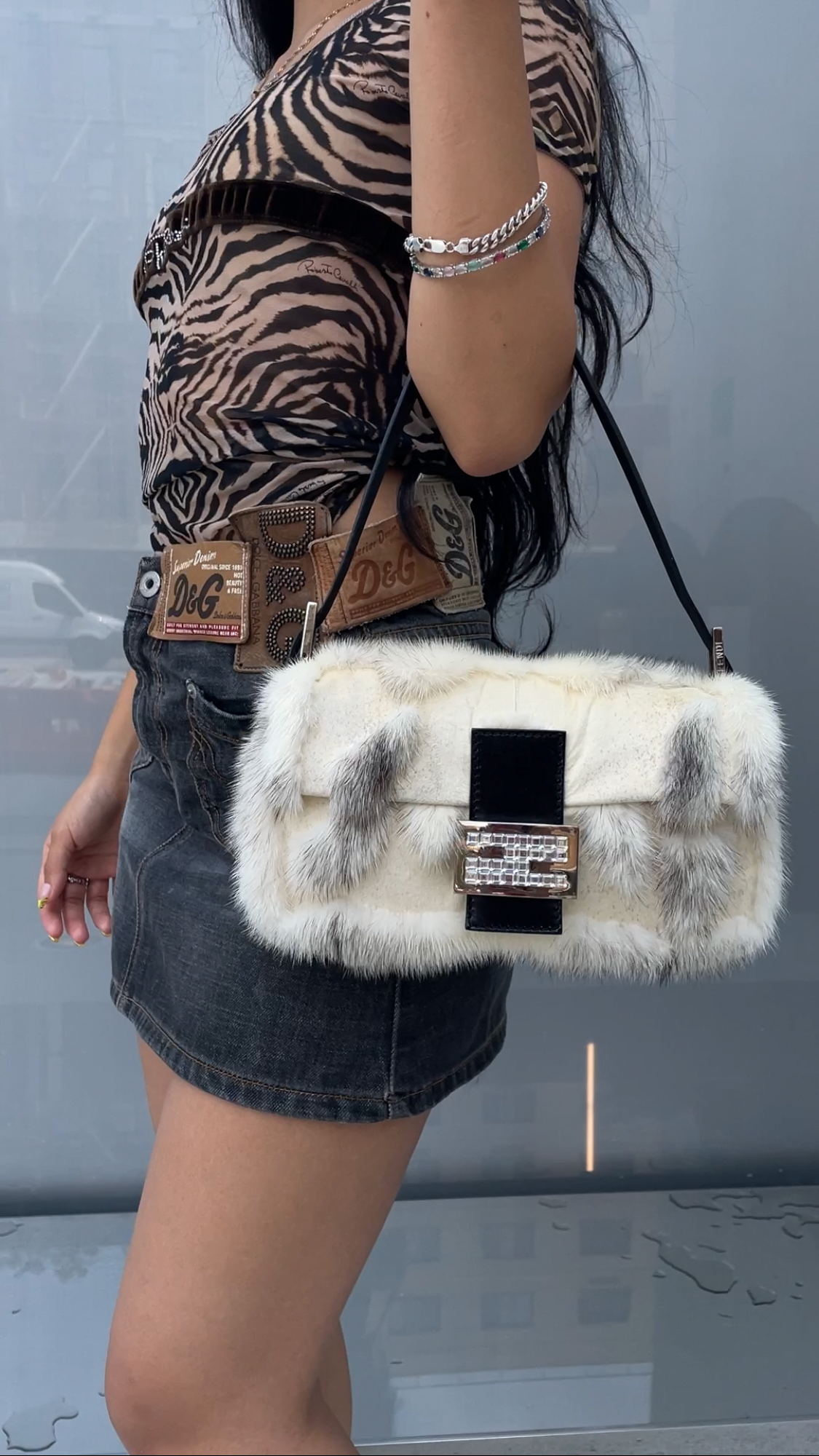 Fendi White Mink Patchwork Baguette
