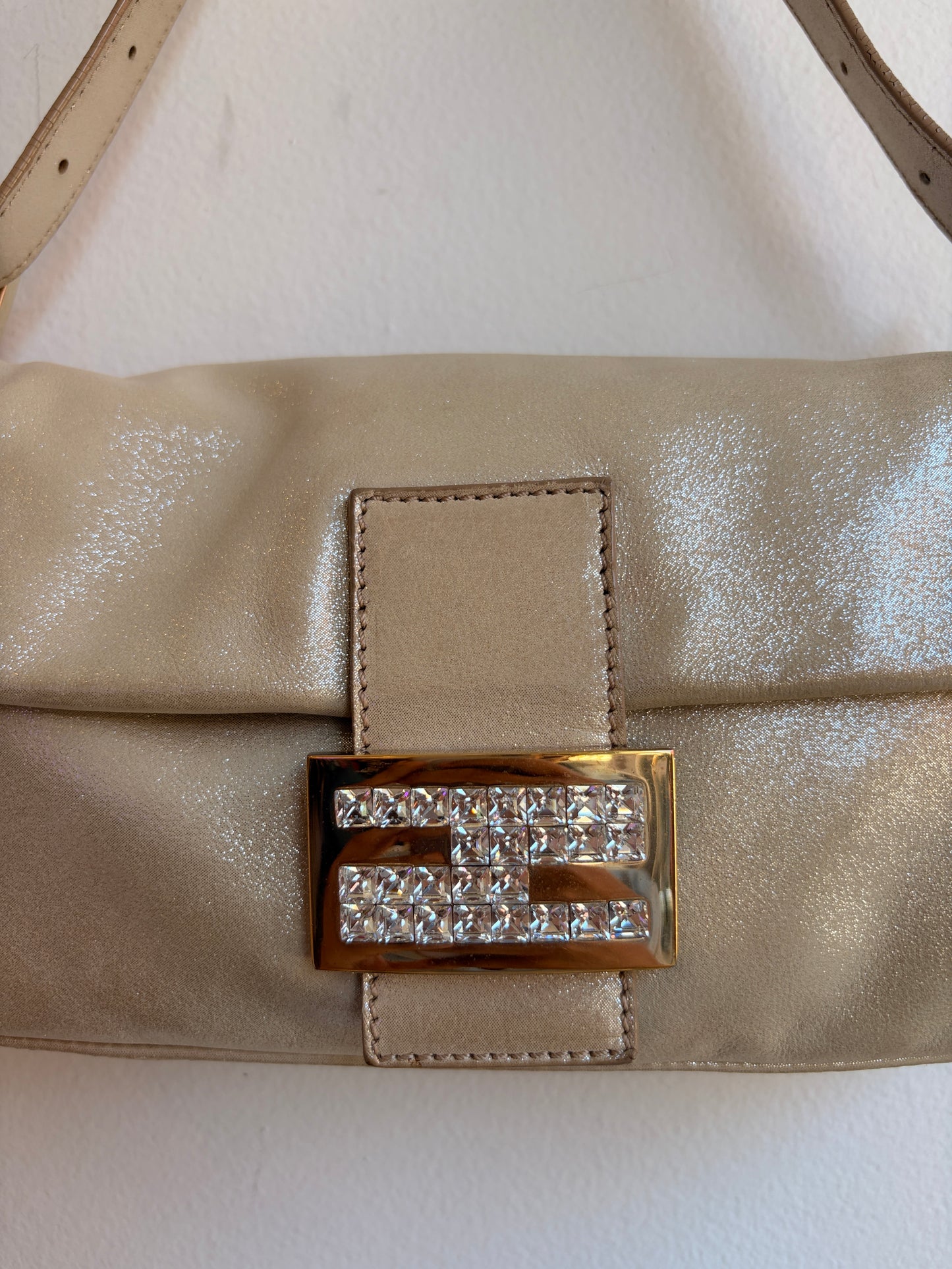 Fendi Champagne Gold Baguette with Crystal FF