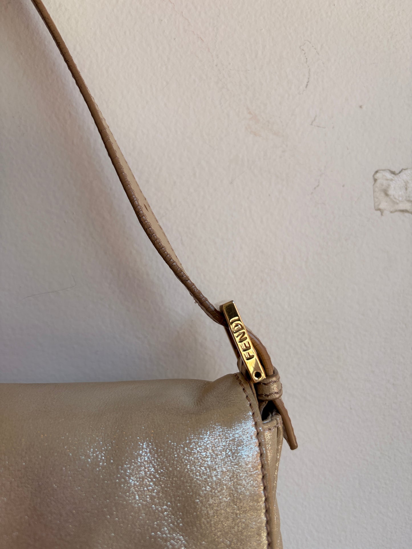 Fendi Champagne Gold Baguette with Crystal FF