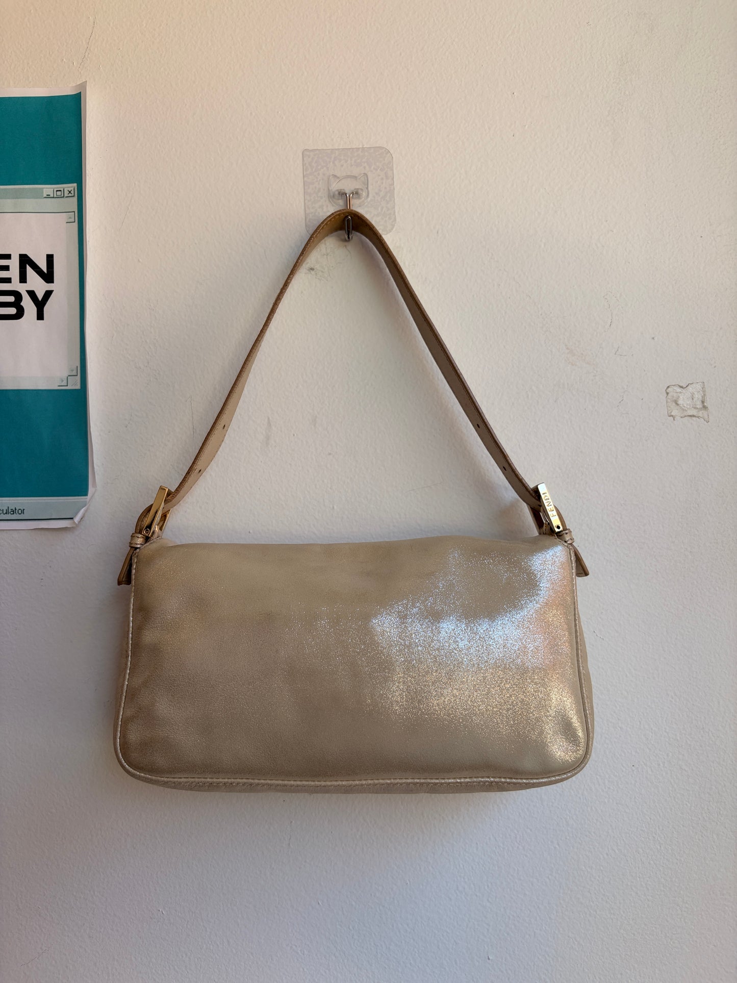 Fendi Champagne Gold Baguette with Crystal FF