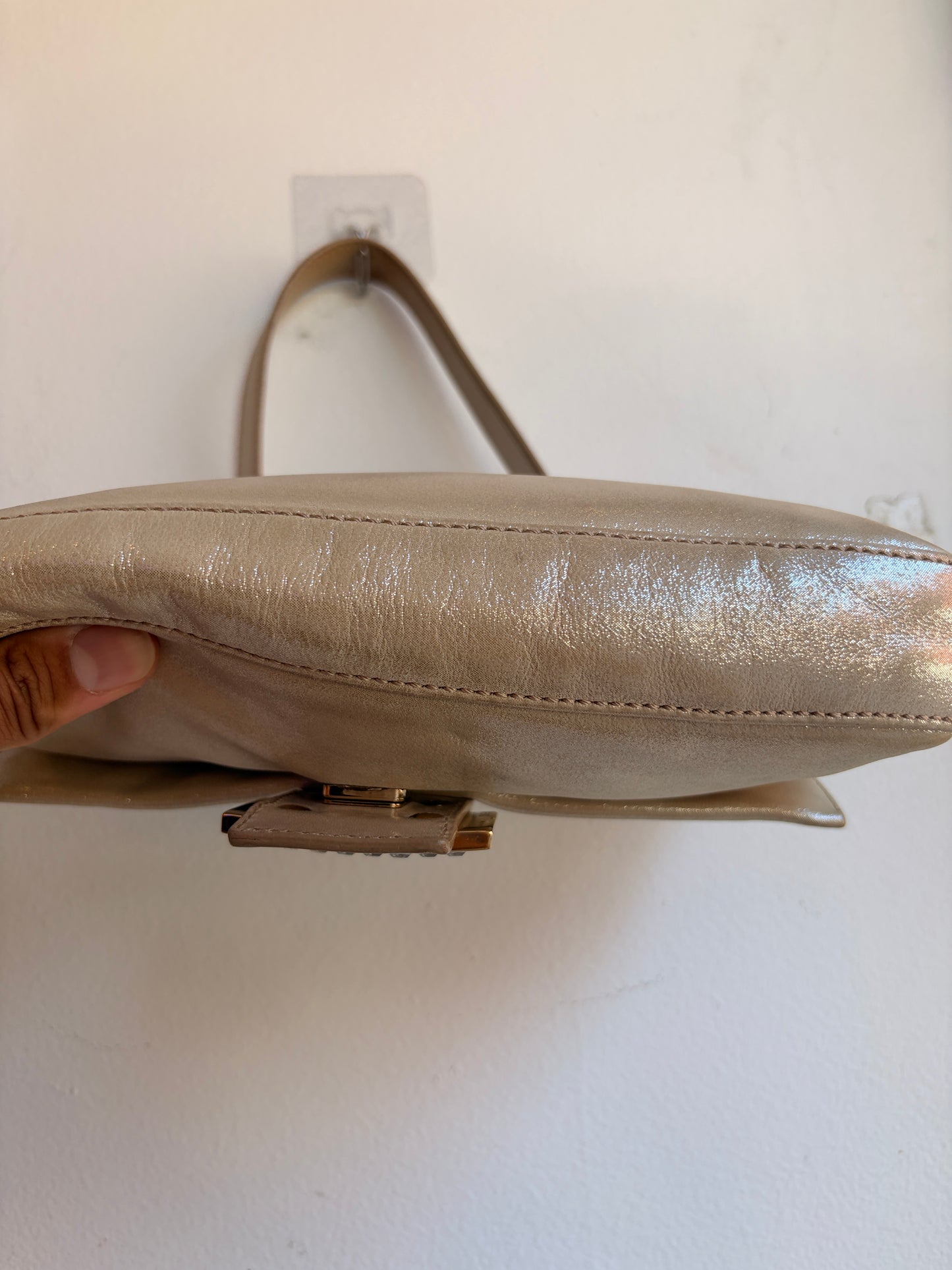 Fendi Champagne Gold Baguette with Crystal FF