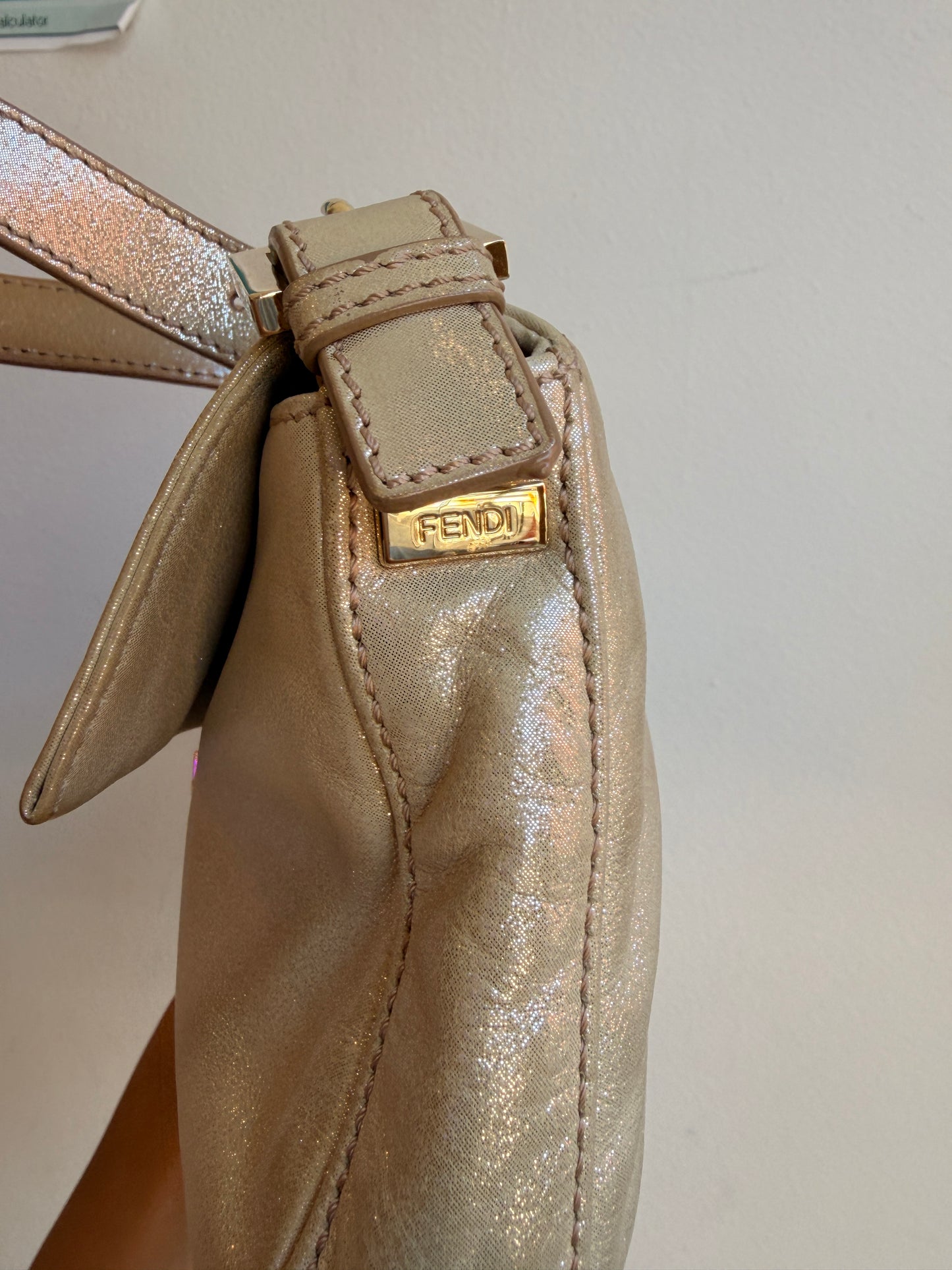 Fendi Champagne Gold Baguette with Crystal FF