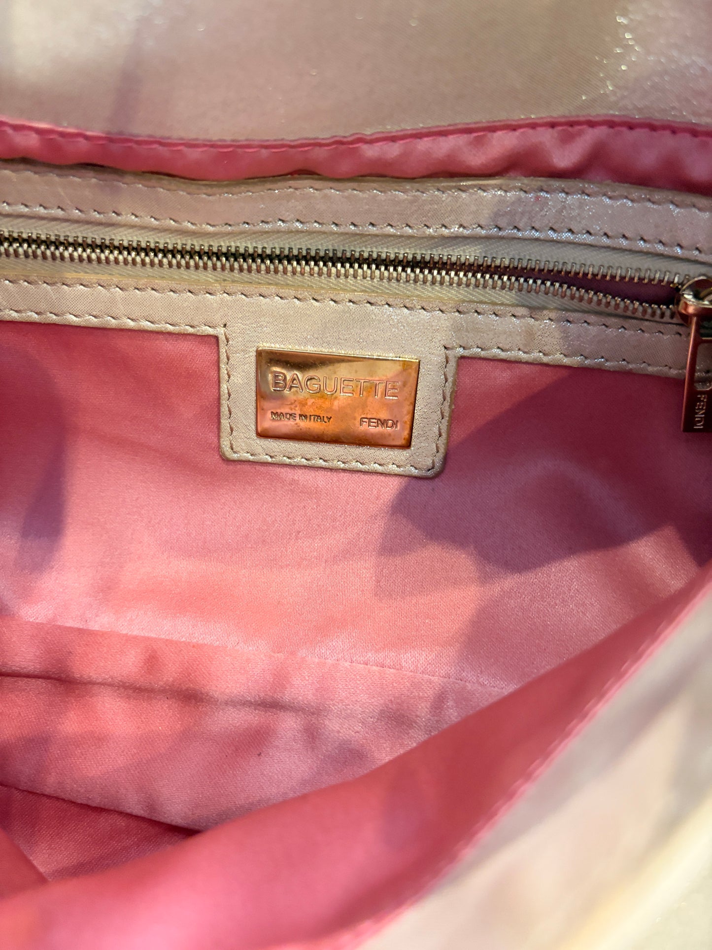 Fendi Champagne Gold Baguette with Crystal FF