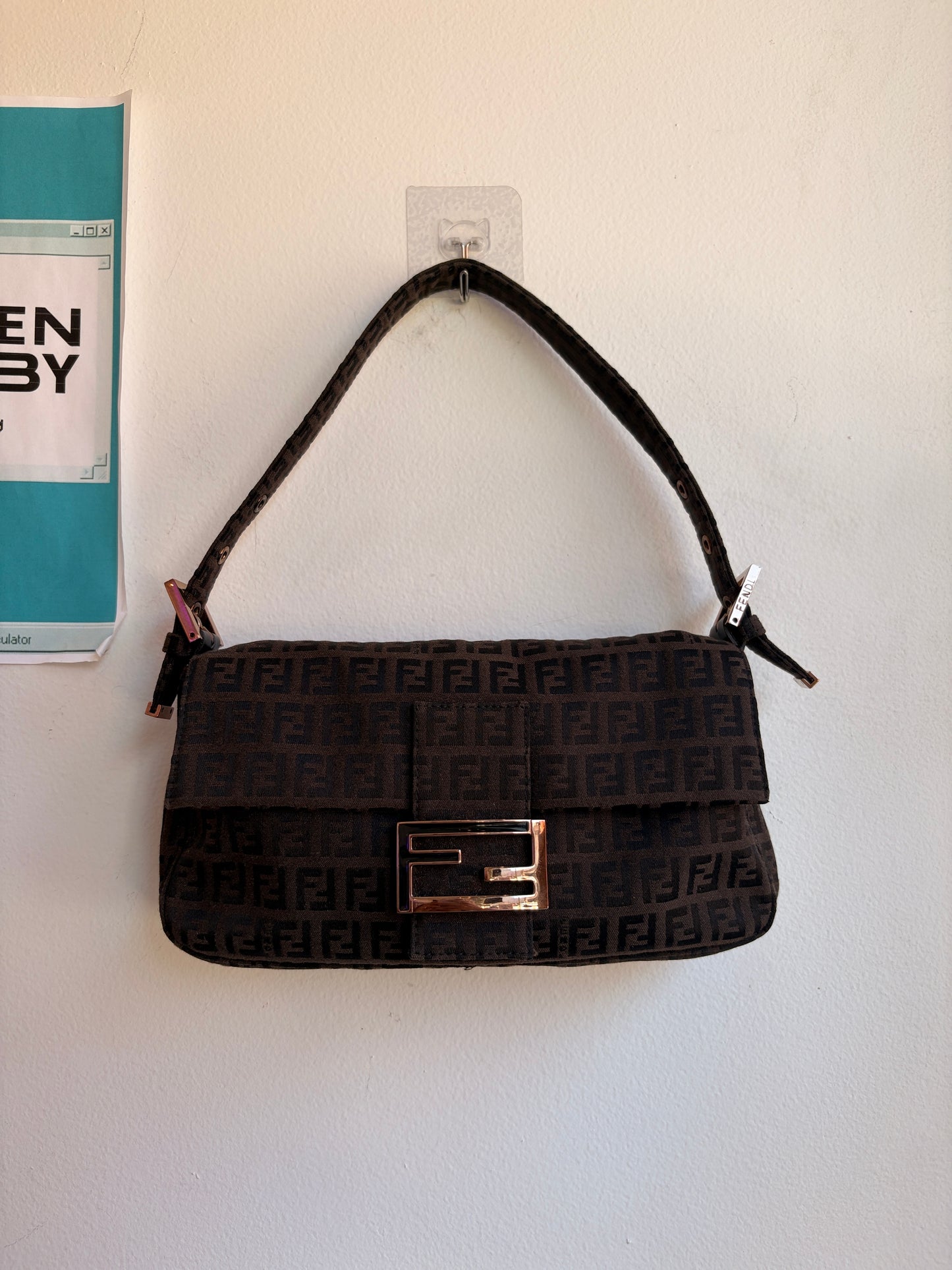 Fendi Dark Brown Zucchino Baguette with Rose Gold Hardware