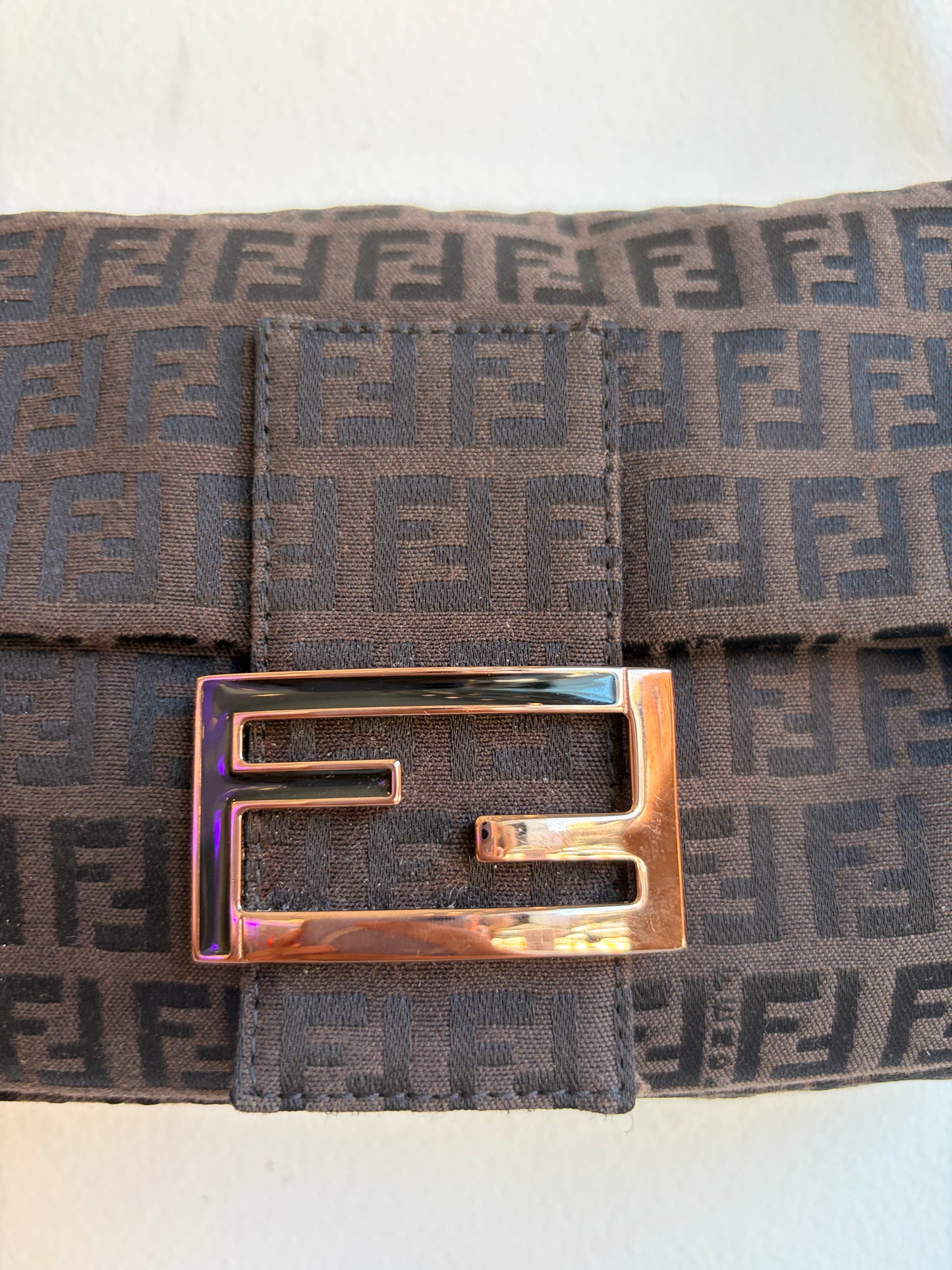 Fendi Dark Brown Zucchino Baguette with Rose Gold Hardware
