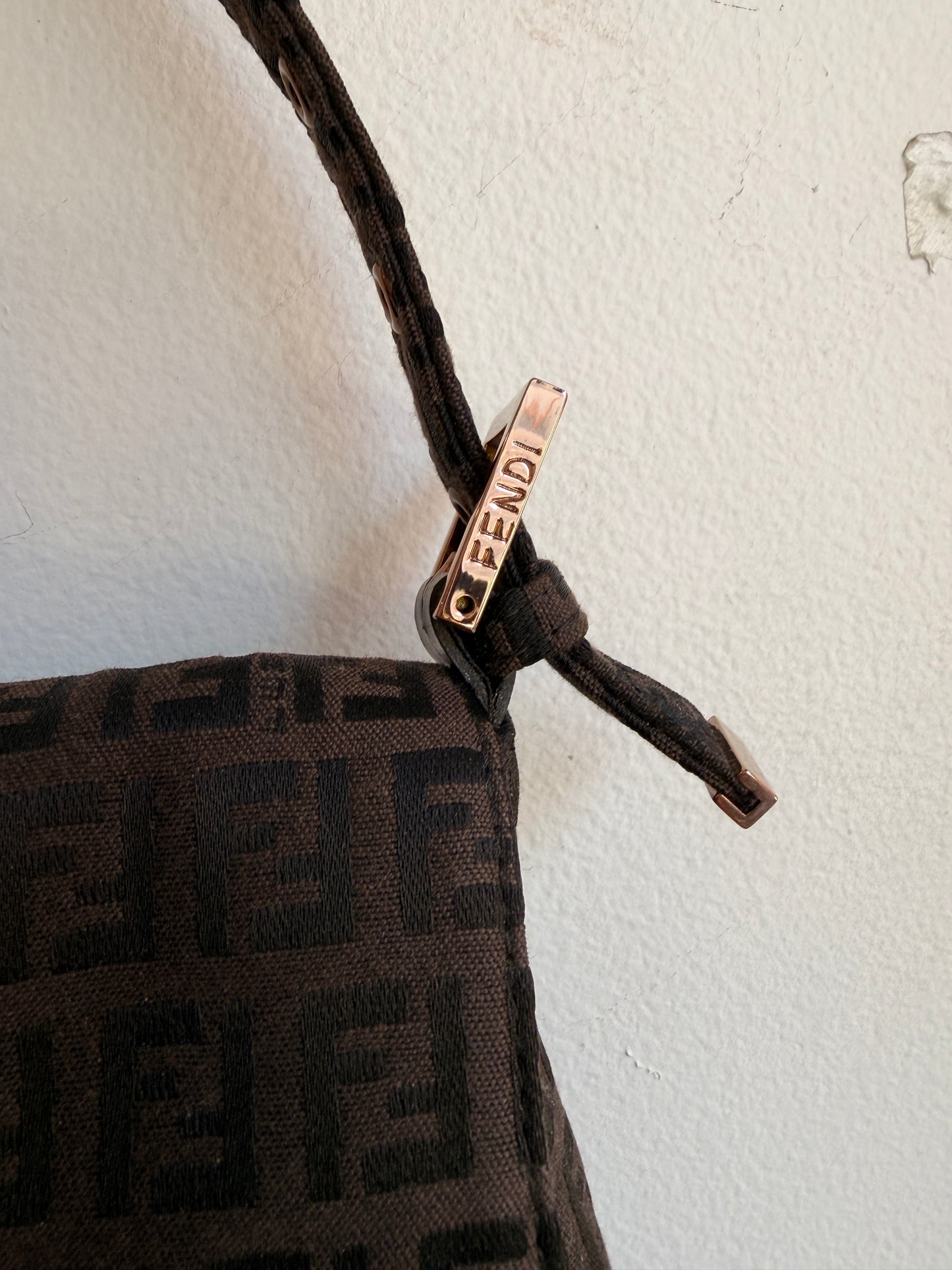 Fendi Dark Brown Zucchino Baguette with Rose Gold Hardware