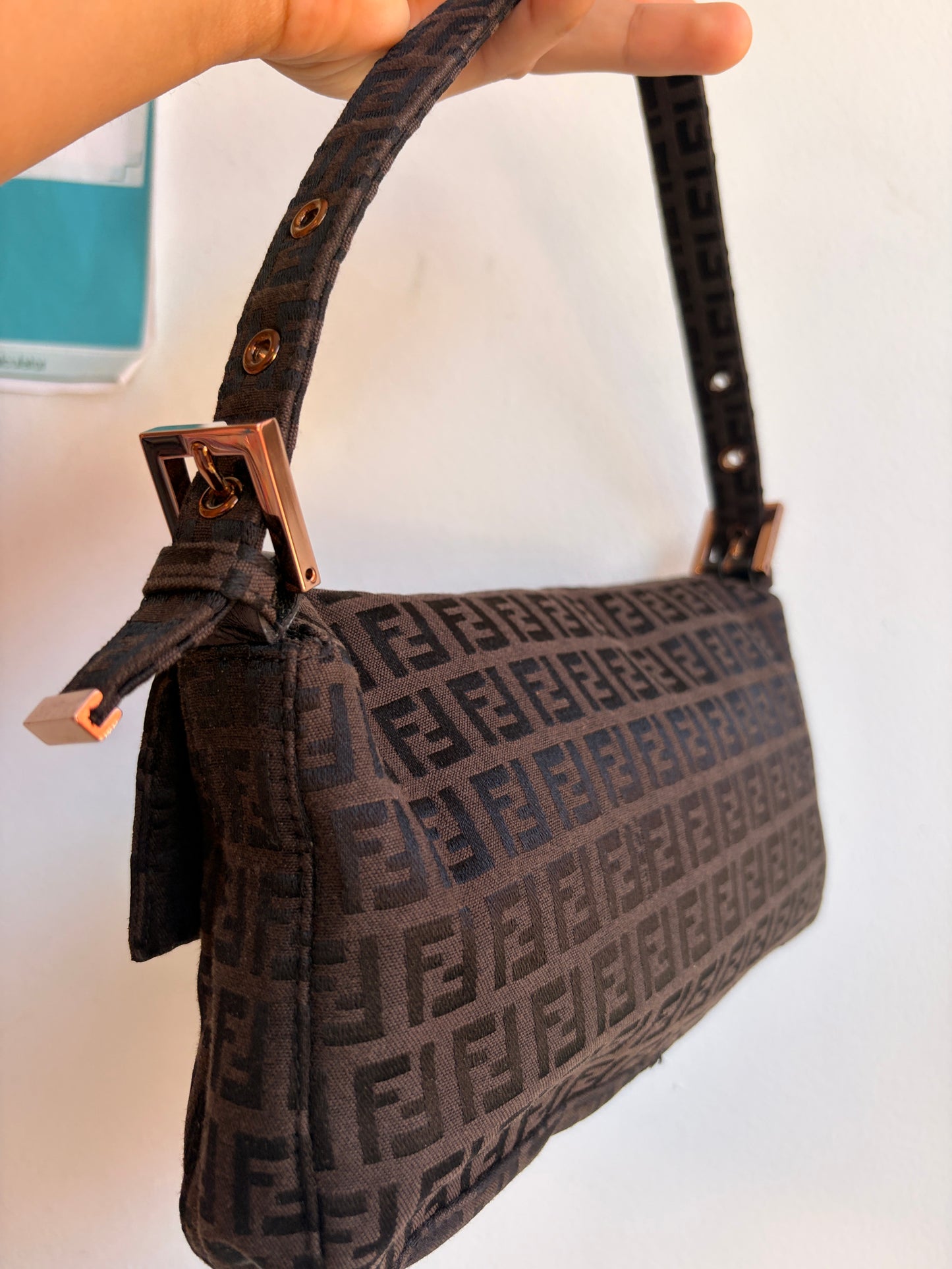 Fendi Dark Brown Zucchino Baguette with Rose Gold Hardware