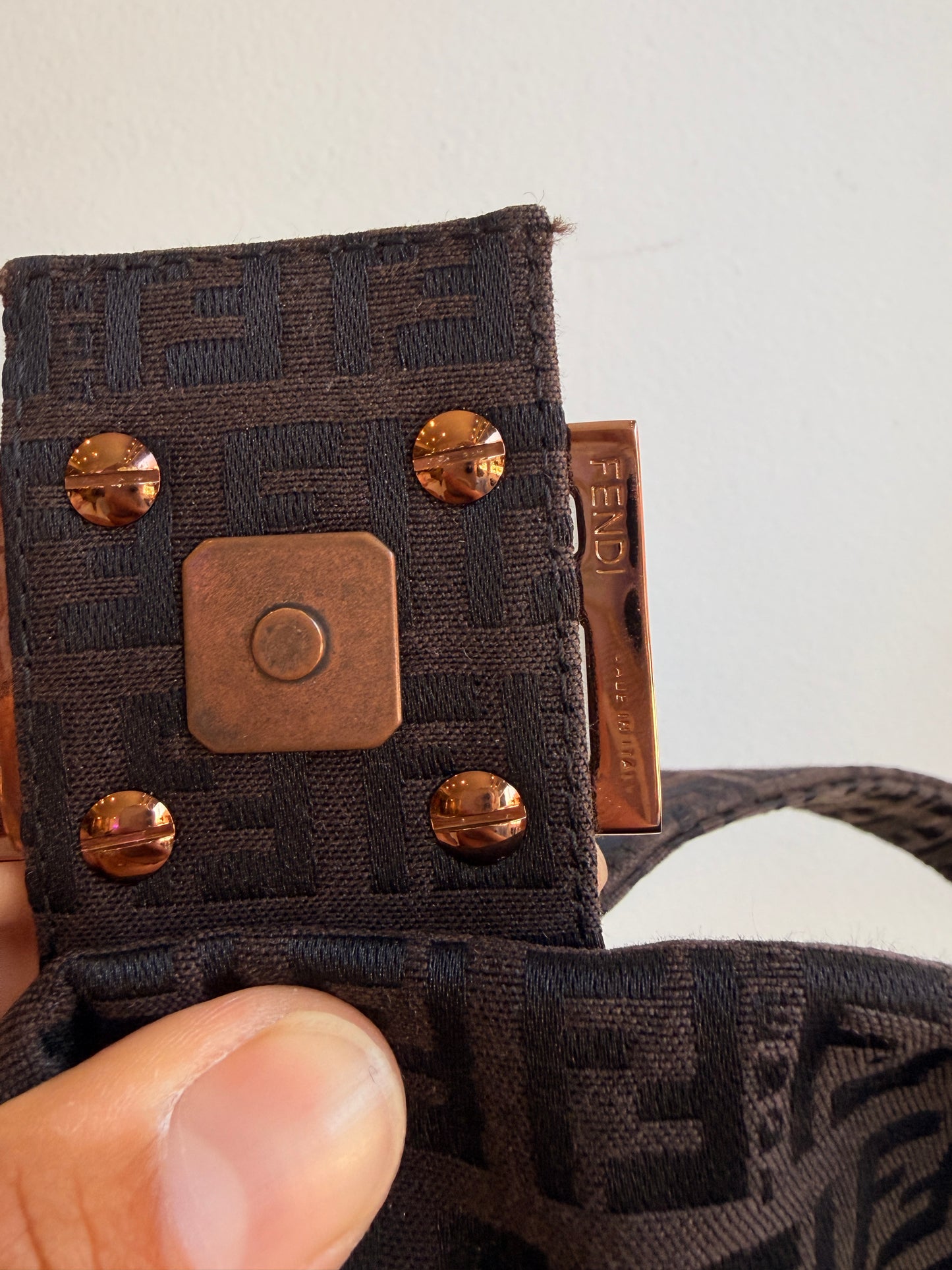 Fendi Dark Brown Zucchino Baguette with Rose Gold Hardware