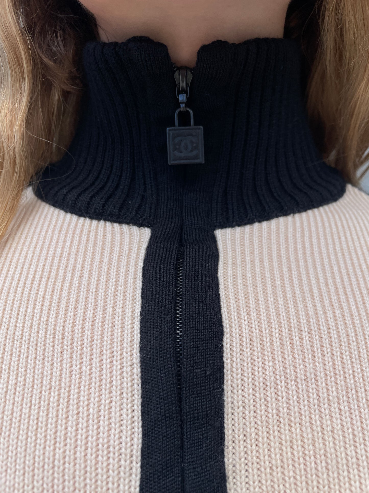 Chanel Fall 2003 Sport 100% Wool Logo Zip-Up Sweater