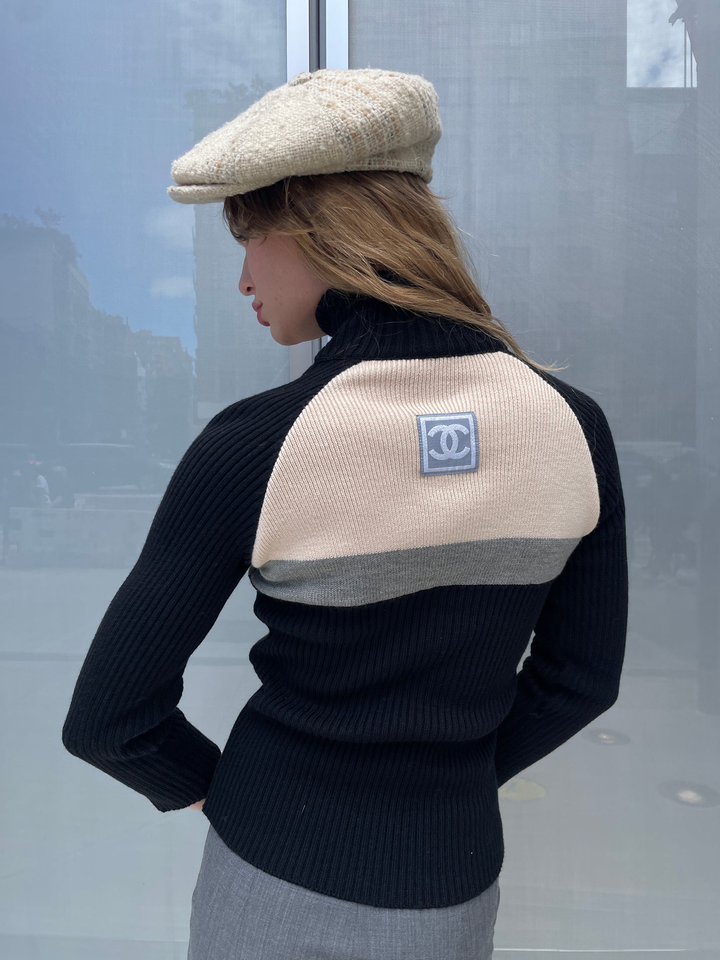 Chanel Fall 2003 Sport 100% Wool Logo Zip-Up Sweater