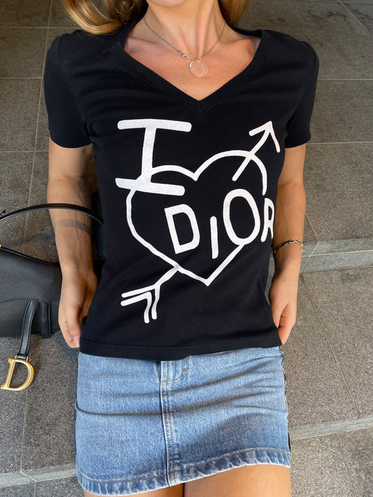 Christian Dior Y2K “I ♥ Dior” Black V-Neck T-Shirt