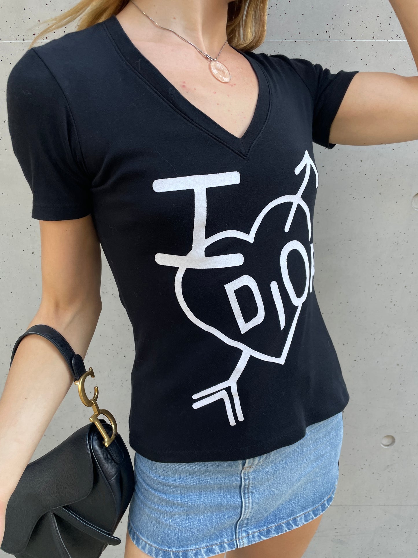 Christian Dior Y2K “I ♥ Dior” Black V-Neck T-Shirt
