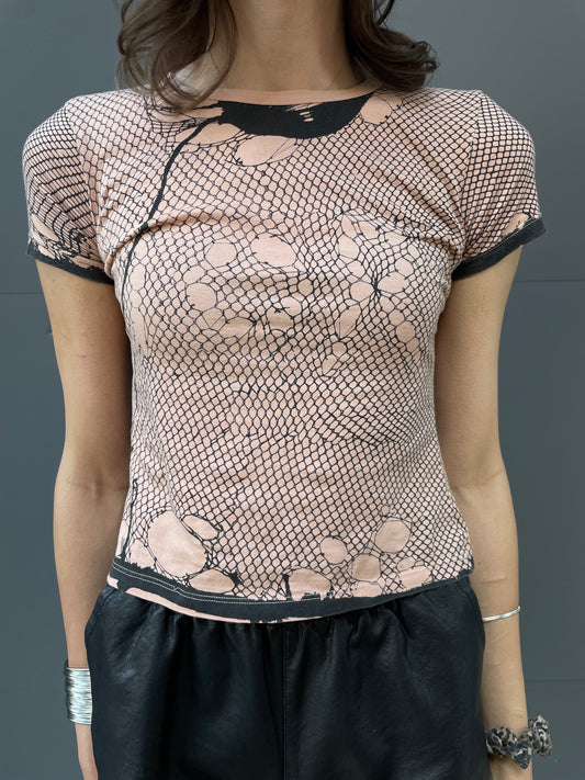 Christian Dior Fall/Winter 2006 Nude Fishnet Illusion DIOR T-Shirt