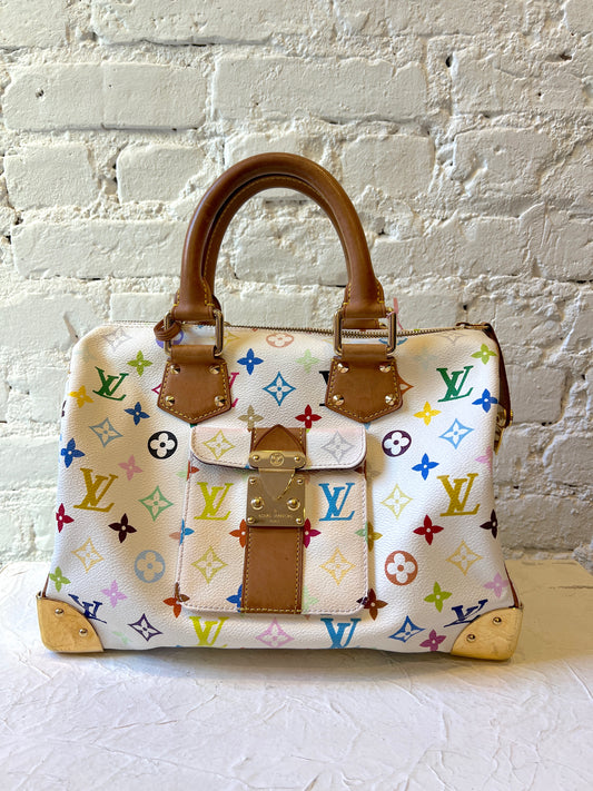 Louis Vuitton Vintage Multicolor Takashi Murakami Pochette 2003 NYC Authentic Japan White Speedy 30 Rare