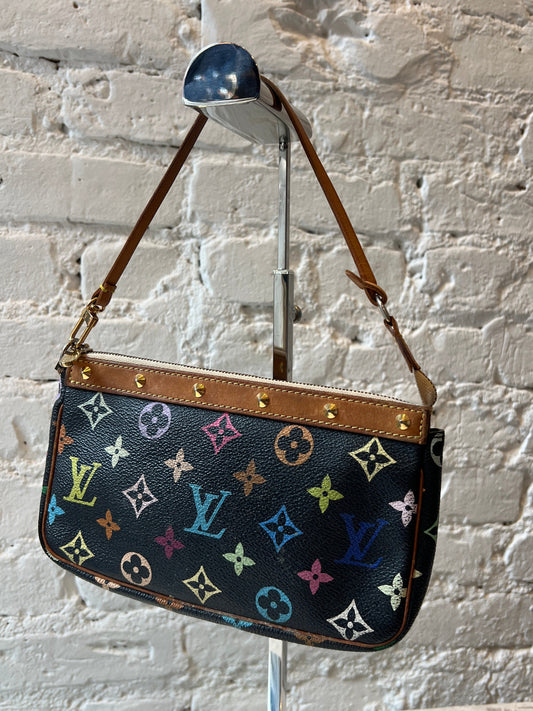 Louis Vuitton Vintage Multicolor Takashi Murakami Pochette 2003 NYC Authentic Japan black