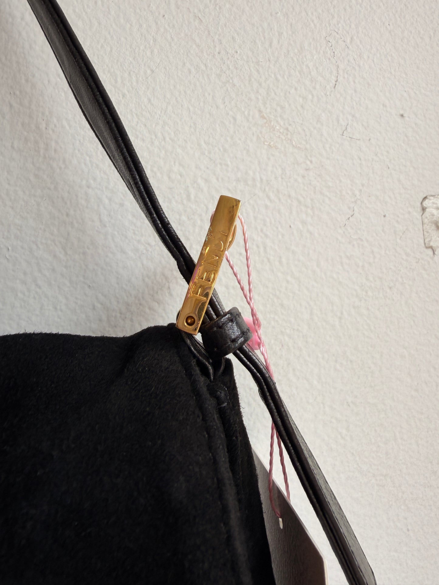 Fendi Baguette in Black Suede and Red Accents