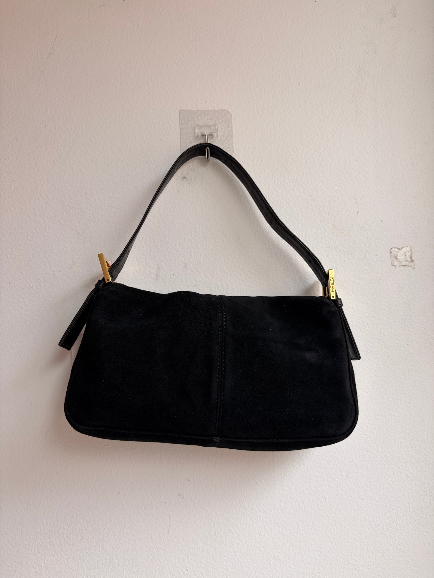 Fendi Baguette in Black Suede and Red Accents