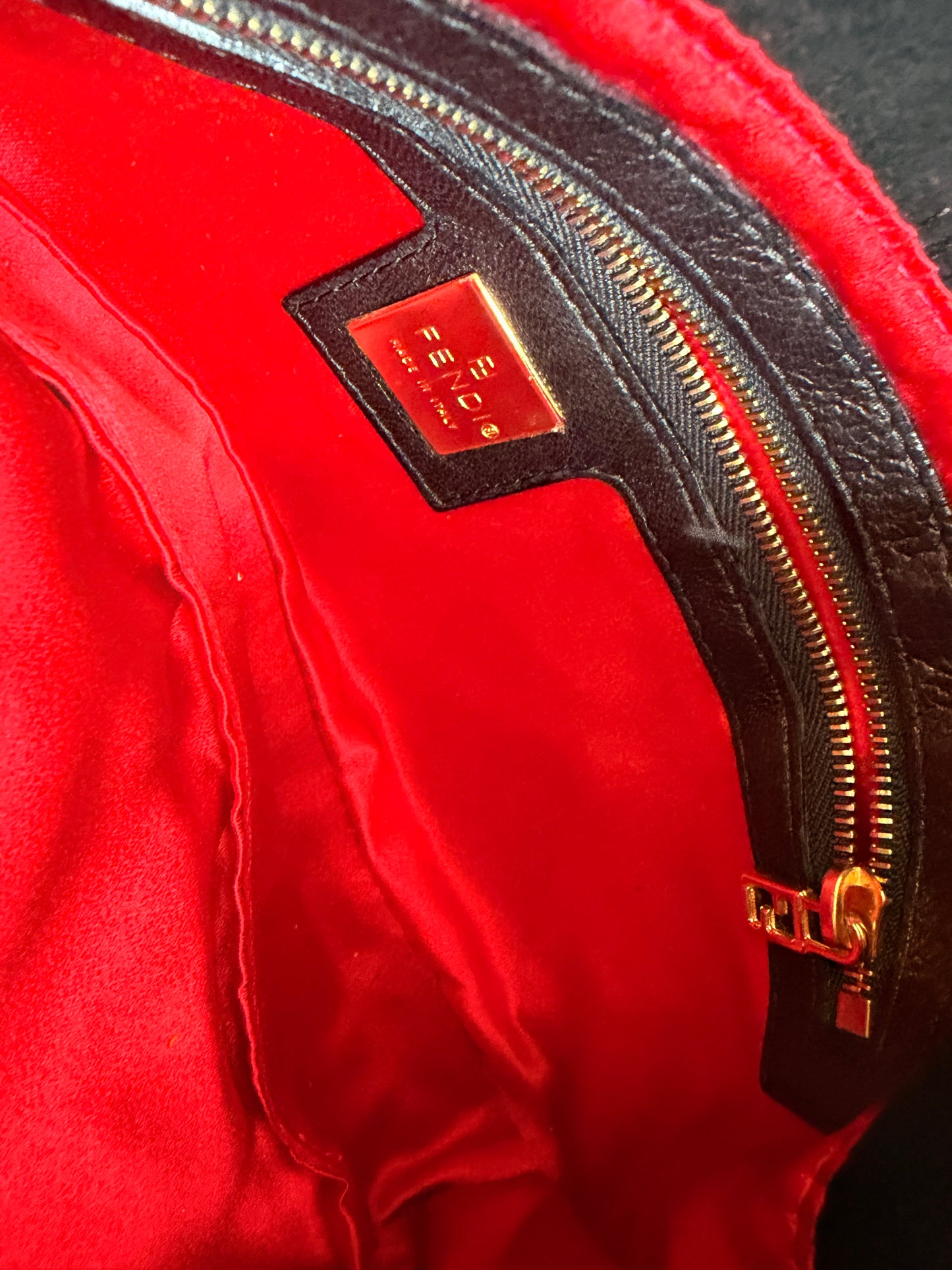 Fendi Baguette in Black Suede and Red Accents