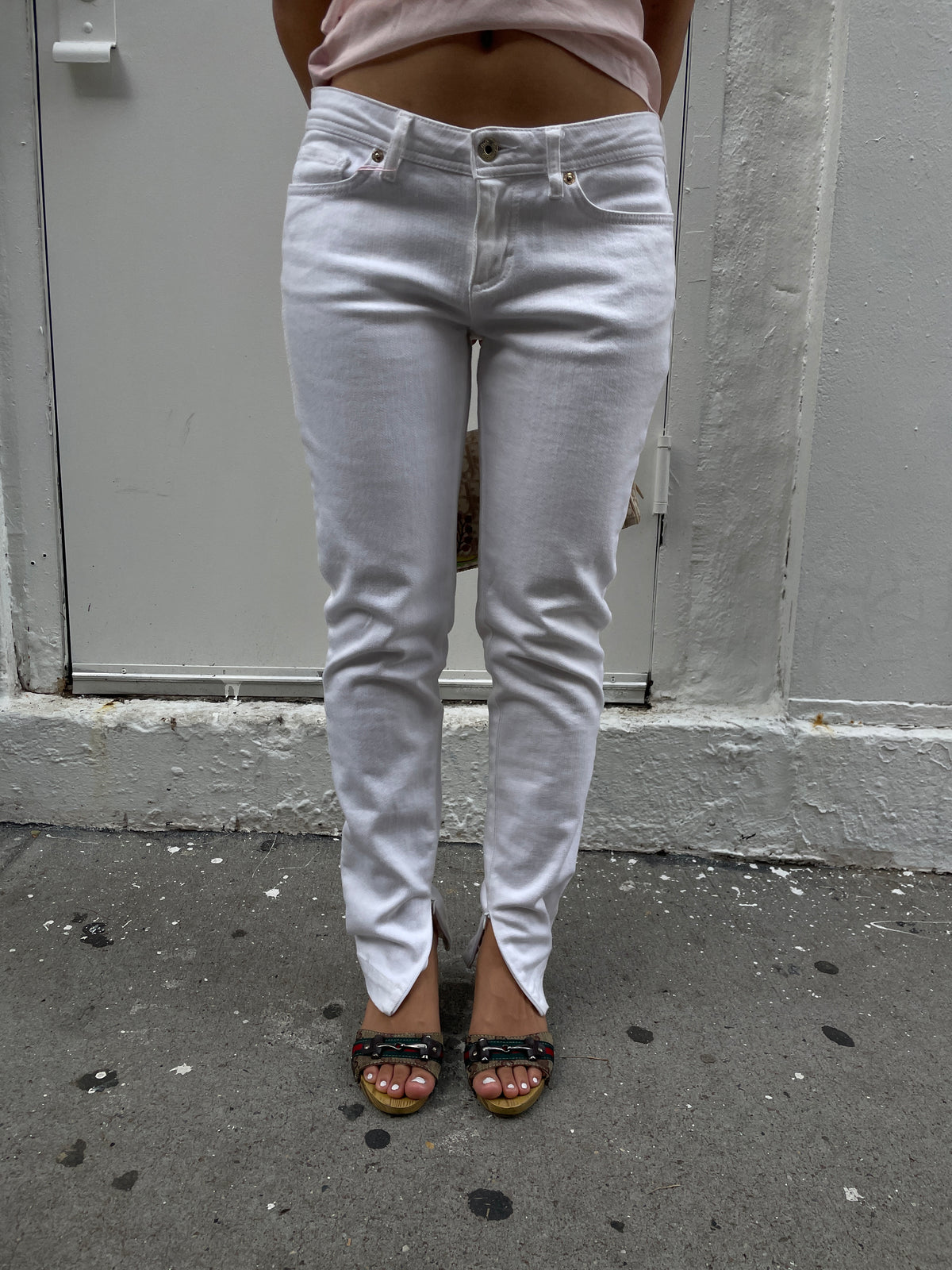Dolce & Gabbana Y2K White Denim Ankle Zip Jeans