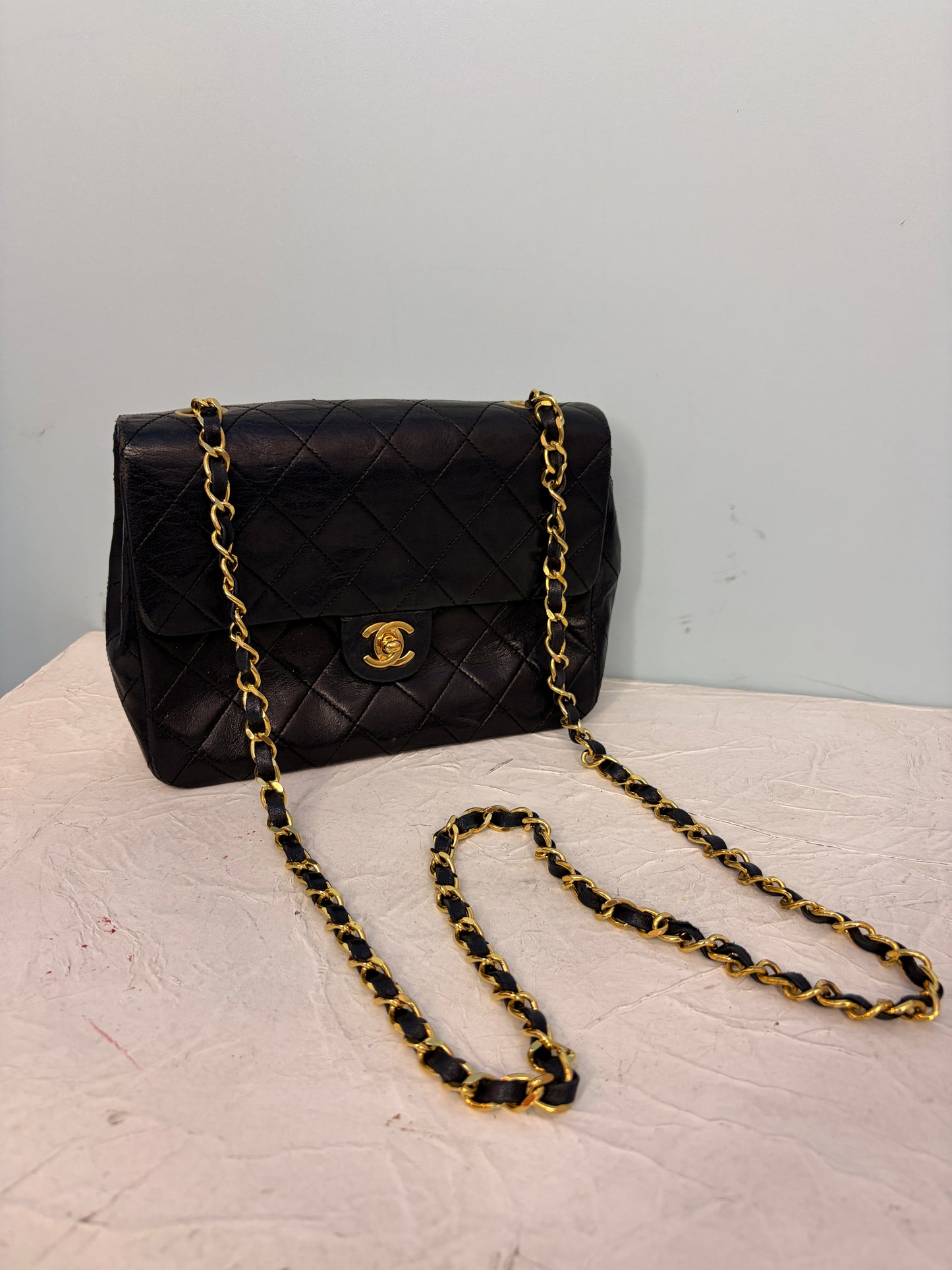 Chanel Black Quilted Leather Square Flap (18K Gold-Plated Hardware)