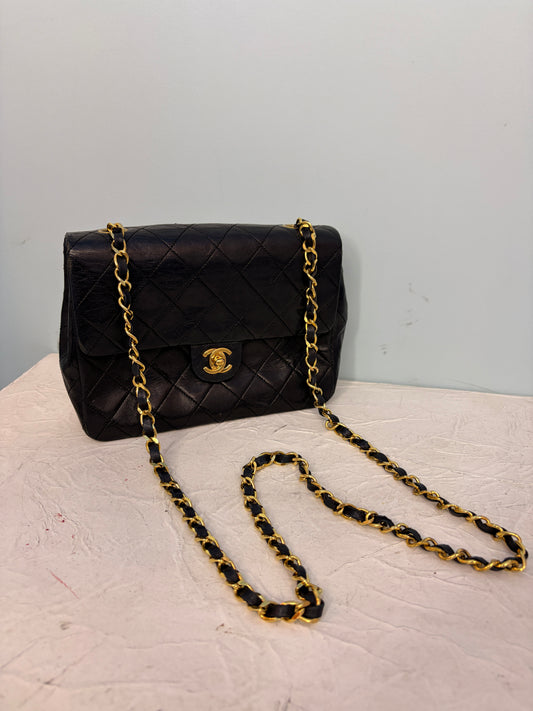 Chanel Black Quilted Leather Square Flap (18K Gold-Plated Hardware)