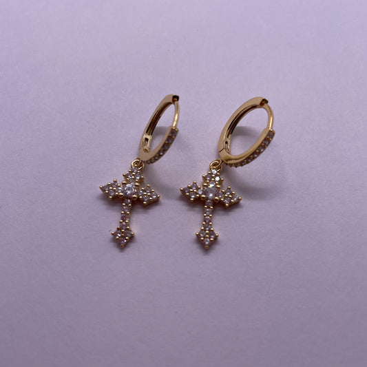 Gold Cross Rhinestone Earrings