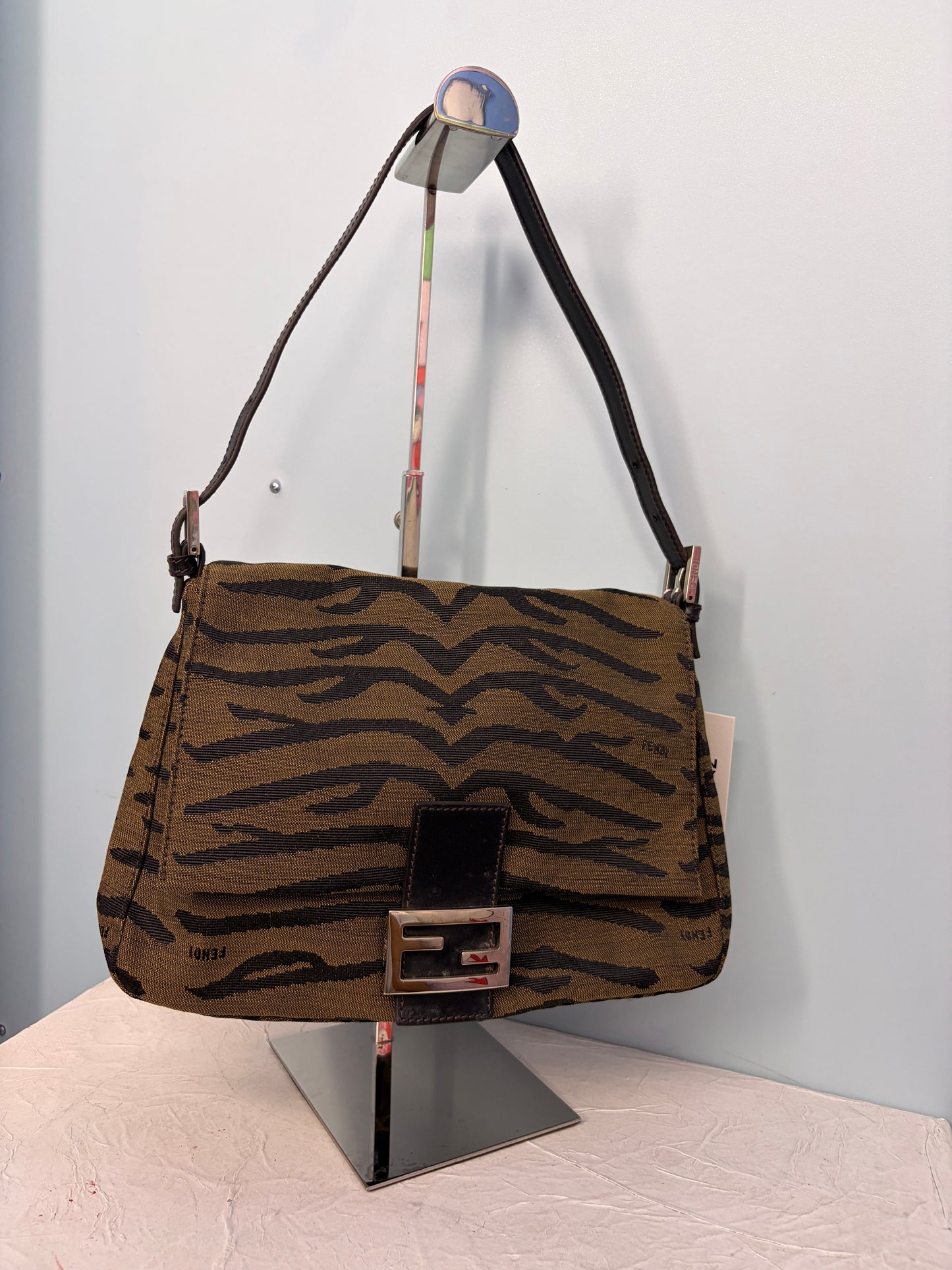 Fendi Mamma Baguette in Rare Brown Tiger Stripe Canvas