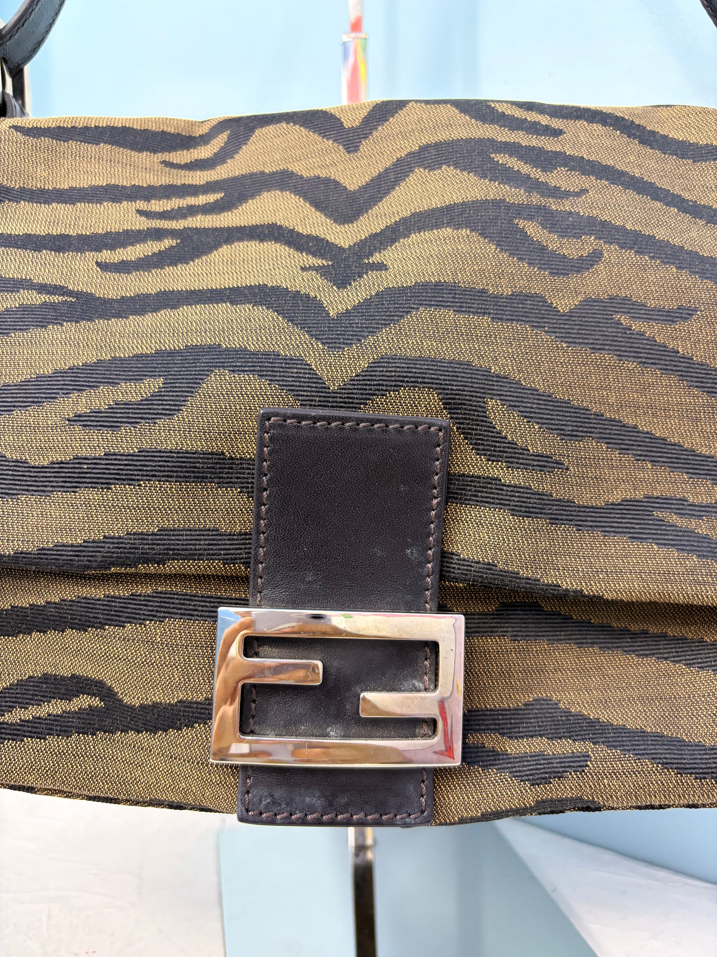 Fendi Mamma Baguette in Rare Brown Tiger Stripe Canvas