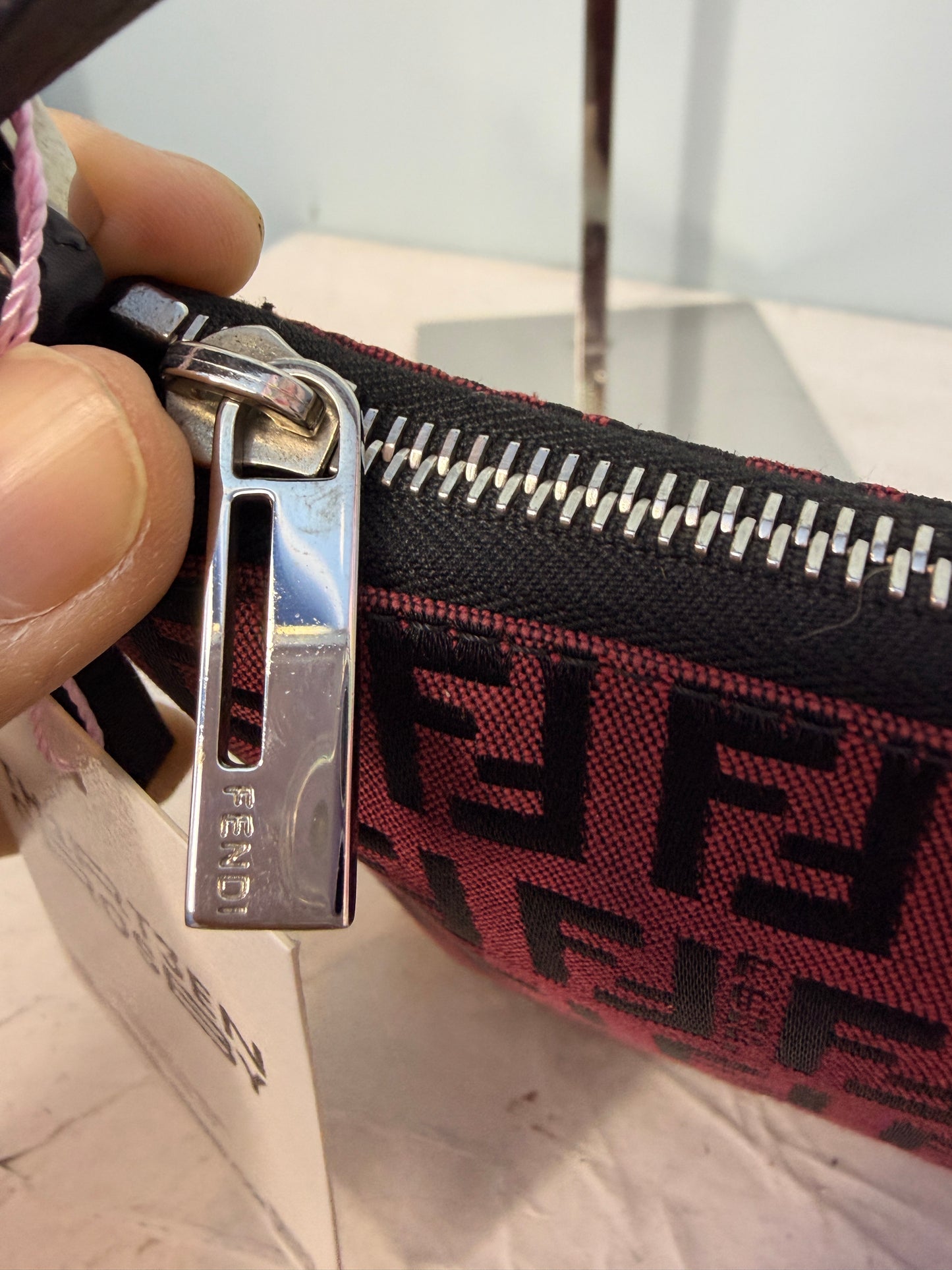 Fendi Zucchino Handle Bag in Black and Red
