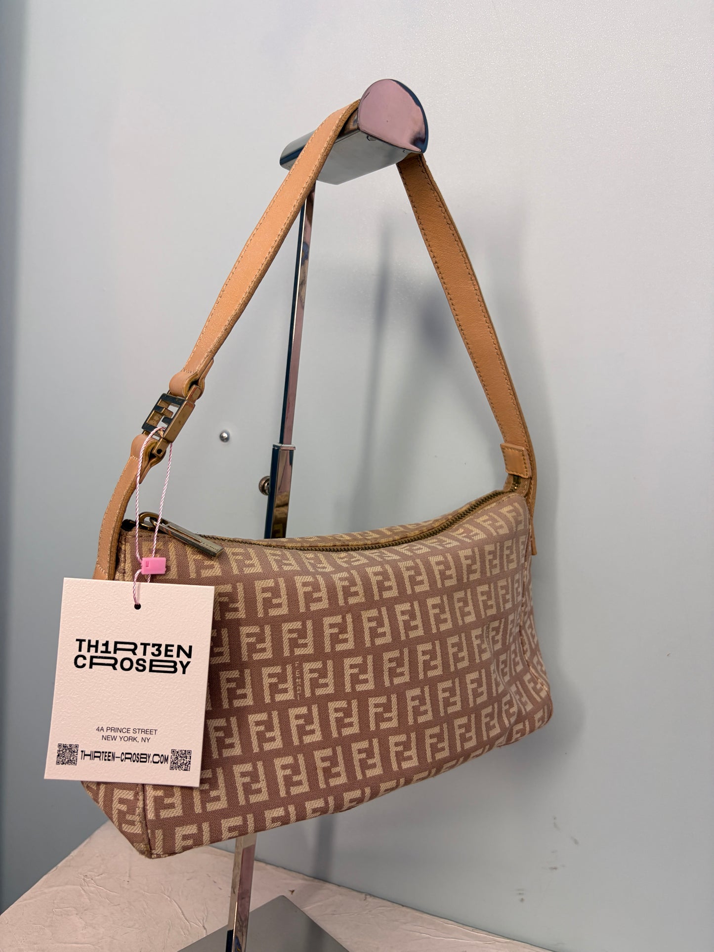 Fendi Zucchino Shoulder Bag in Pink with Gold Hardware